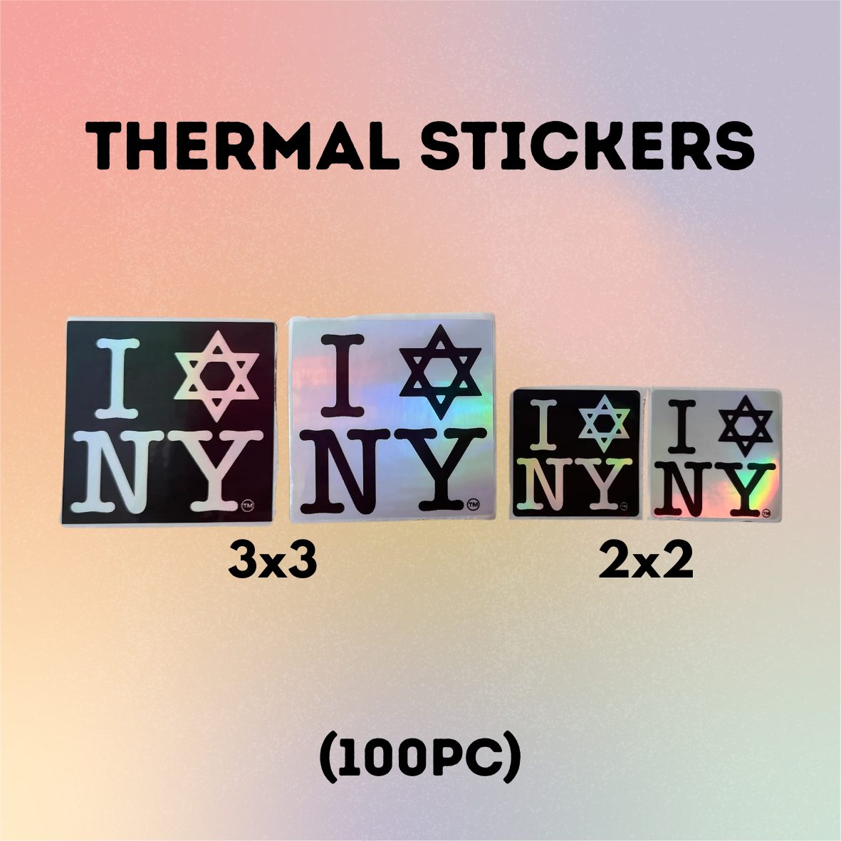 I LOVE NEW YORK (100pc) Jewish Star Holographic & Clear Thermal Stickers