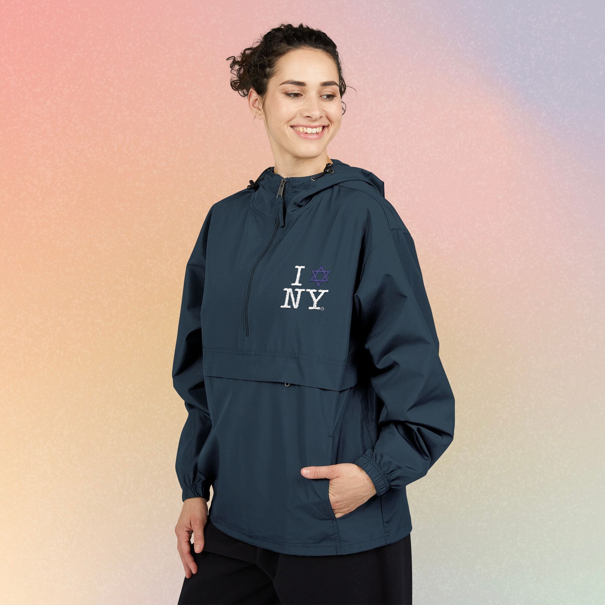 I Love NY Jewish Star Embroidered Champion Waterproof Anorak Jacket