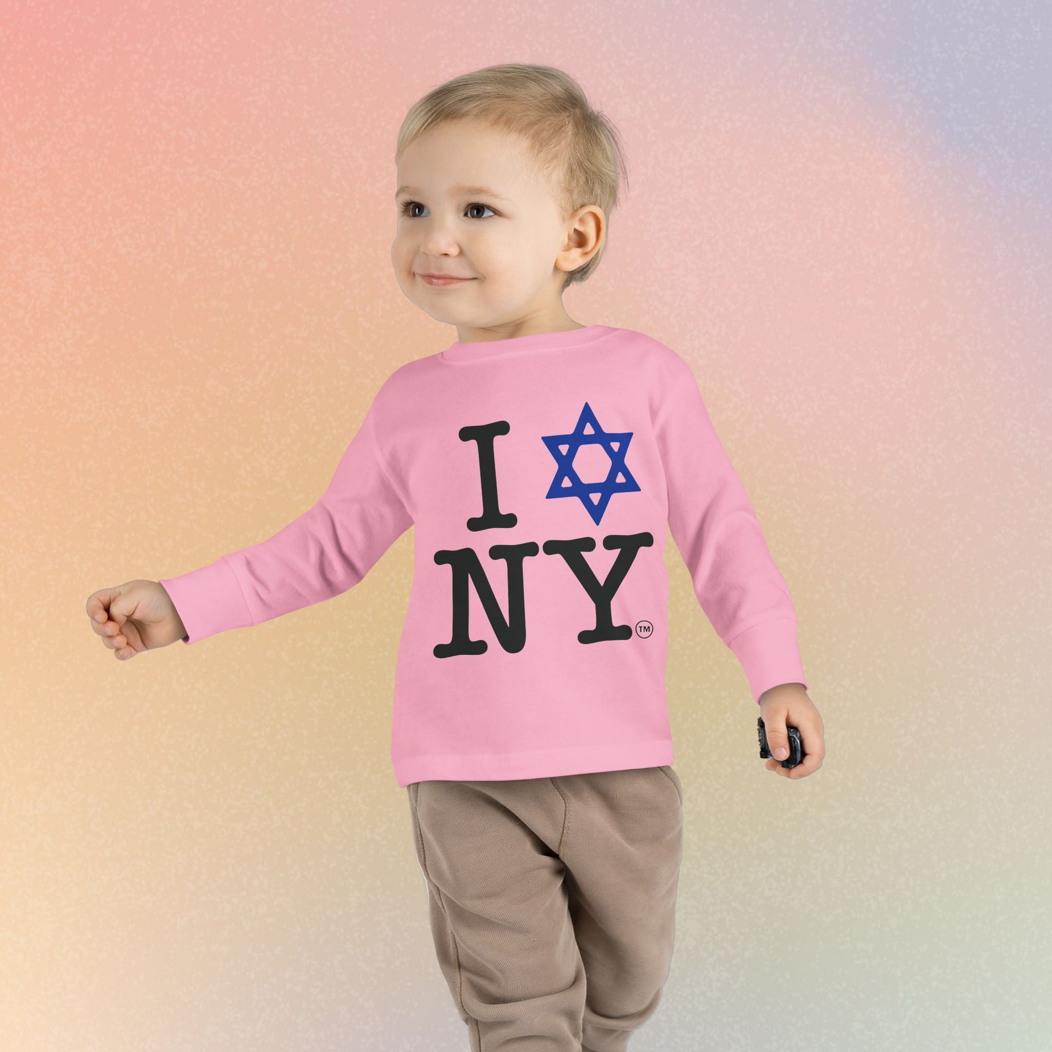 I Love NY Jewish Star Toddler Long Sleeve Tee | Jewish New York Pride Kids Shirt
