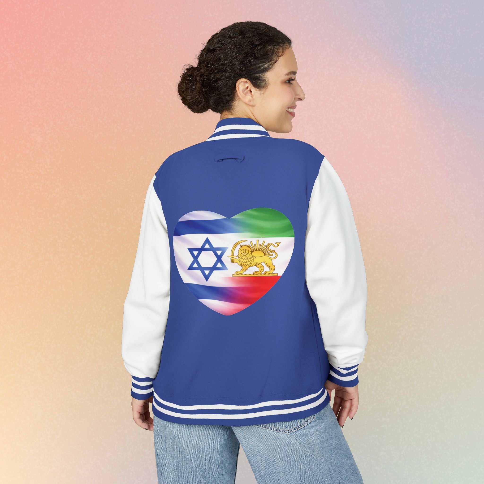 Persian Israeli Heart Flag Letterman Jacket | Varsity Jacket