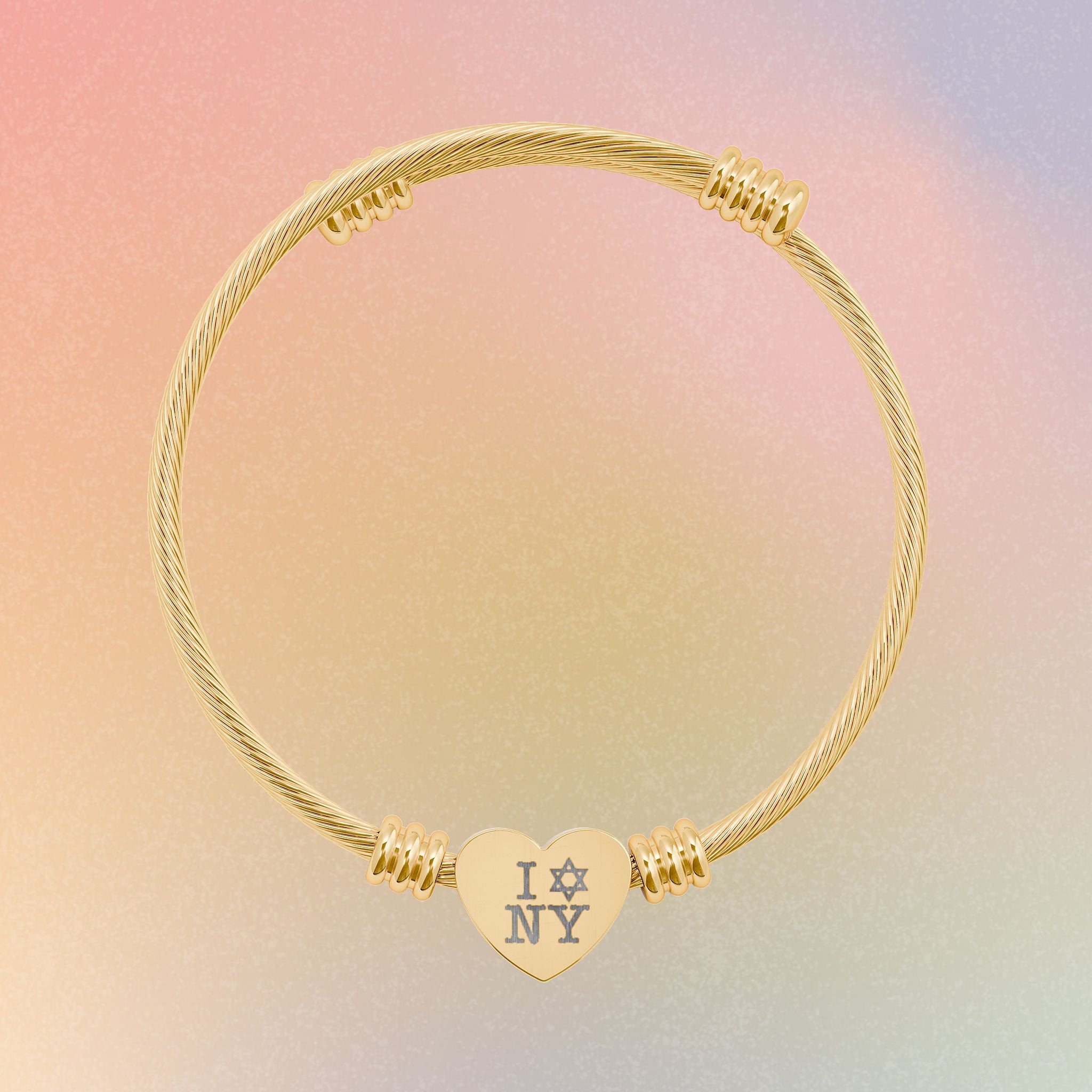 I Love NY Jewish Star Heart Cuff Bracelet | Engraved Jewish NYC Pride Charm