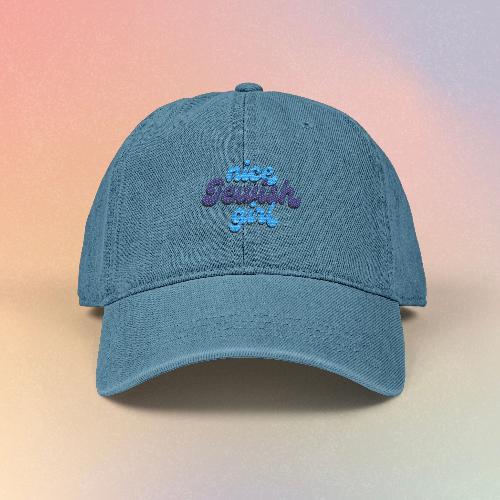 Embroidered 'Nice Jewish Girl' Denim Hat — Casual Baseball Cap for Jewish Pride & Everyday Wear