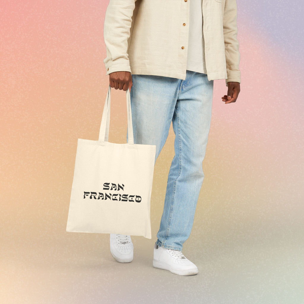 San Francisco Hebrew Style Font Cotton Canvas Tote Bag - California Jewish Pride