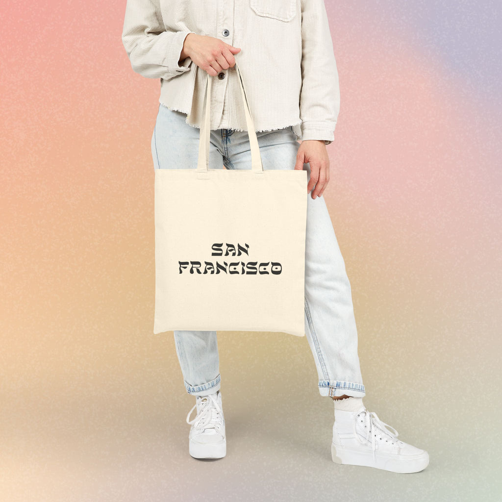 San Francisco Hebrew Style Font Cotton Canvas Tote Bag - California Jewish Pride