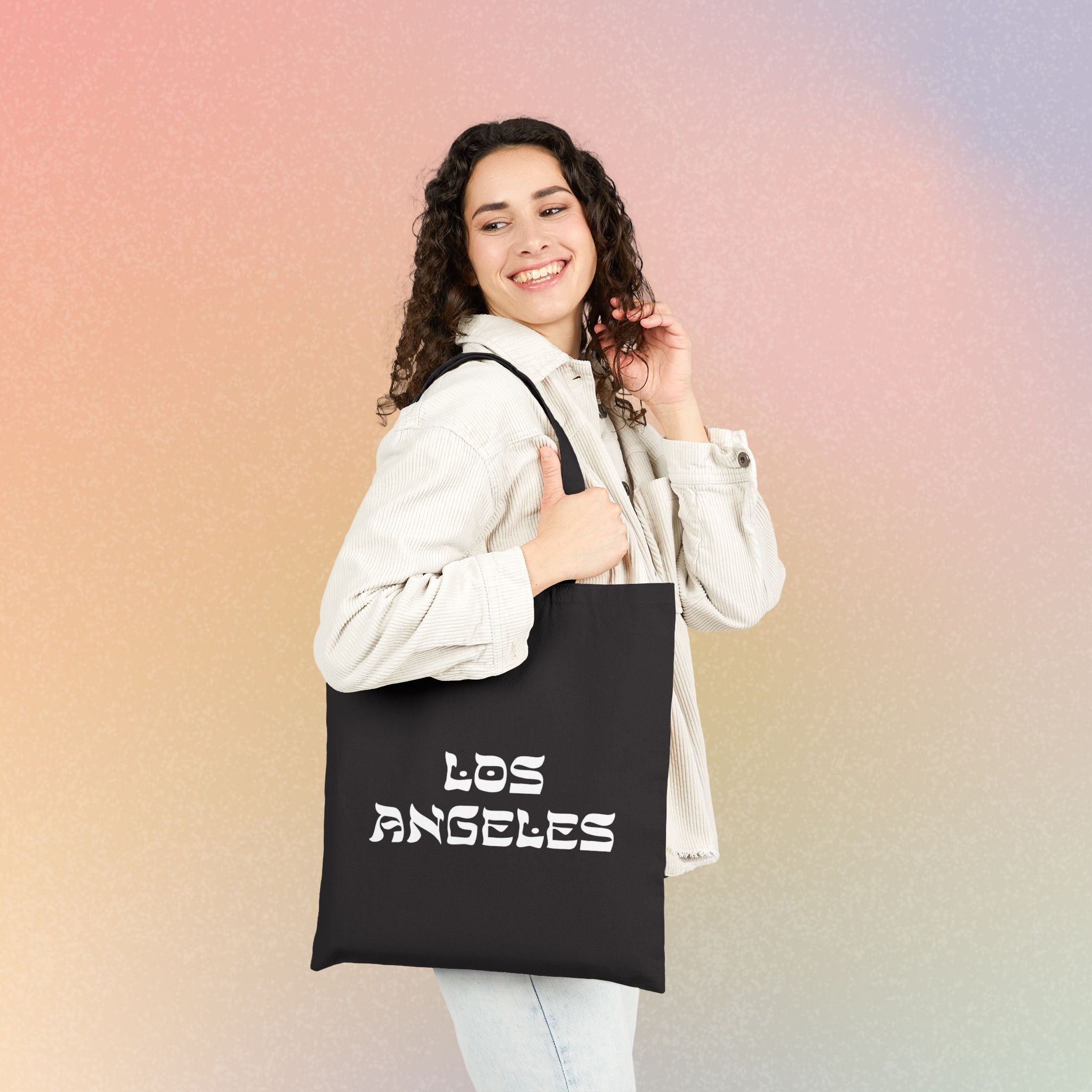 Los Angeles Hebrew Style Font Cotton Canvas Tote Bag - LA Jewish Pride