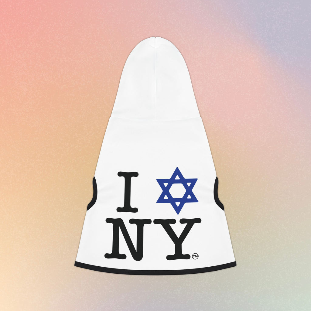 Pet Hoodie — I Love NY Jewish Star (WHITE) Cute Dog & Cat Hooded Sweatshirt