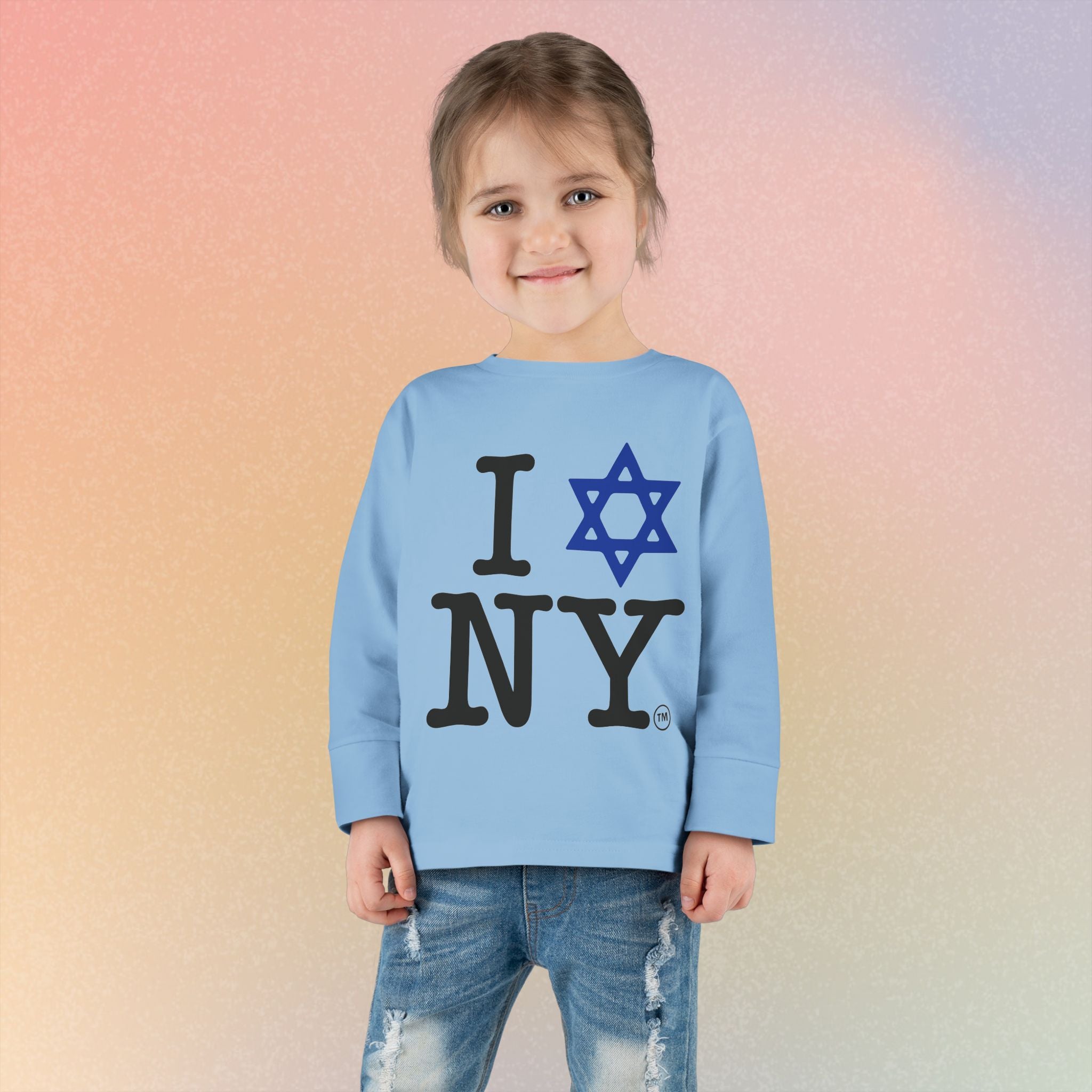I Love NY Jewish Star Toddler Long Sleeve Tee | Jewish New York Pride Kids Shirt