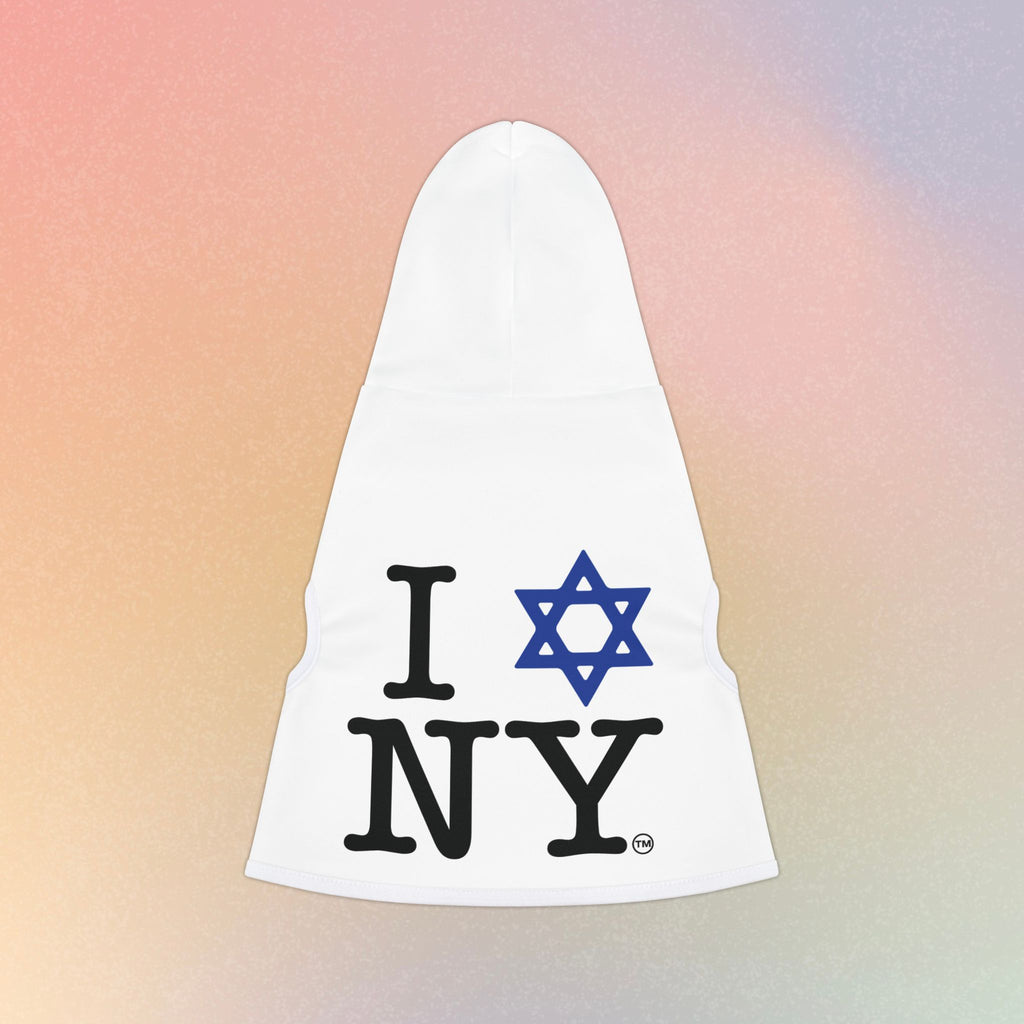 Pet Hoodie — I Love NY Jewish Star (WHITE) Cute Dog & Cat Hooded Sweatshirt