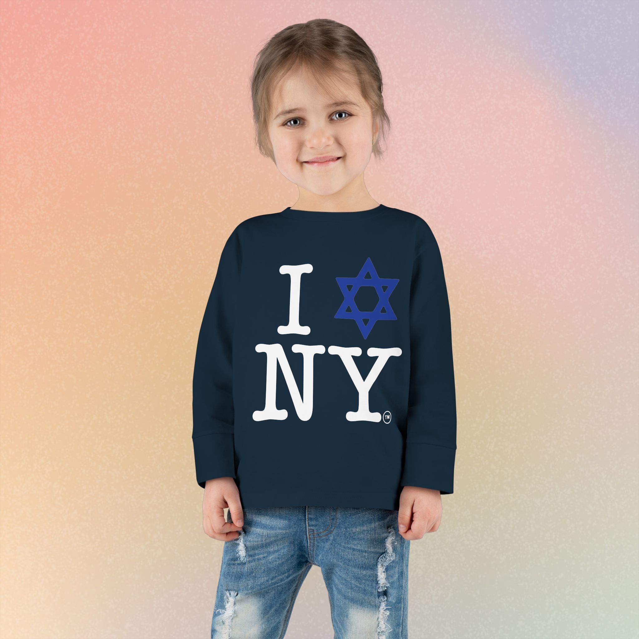 I Love NY Jewish Star Toddler Long Sleeve Tee | Jewish New York Pride Kids Shirt
