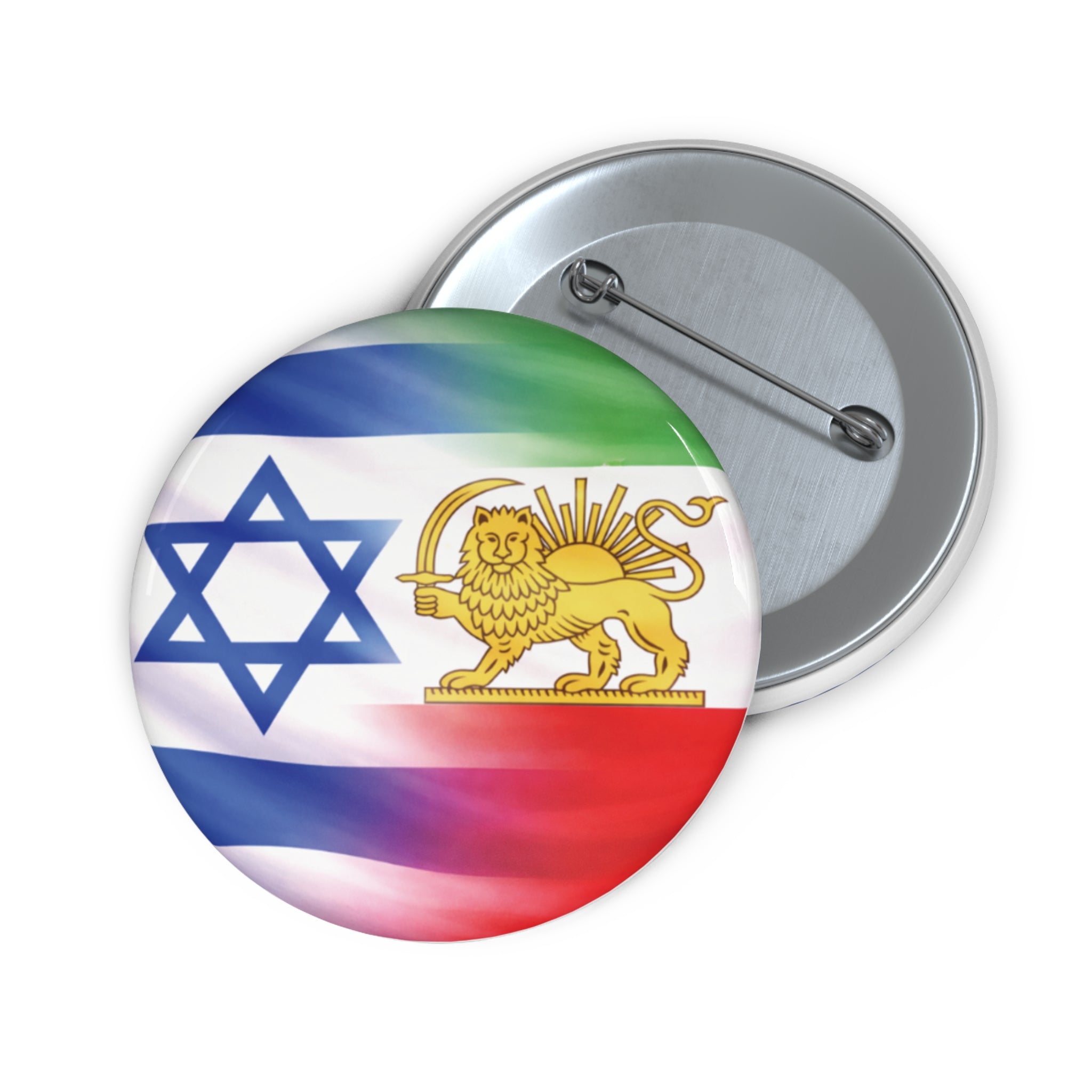 Israel & Persian Lion Flag Pin Button — Pride Badge for Jewish & Iranian Heritage