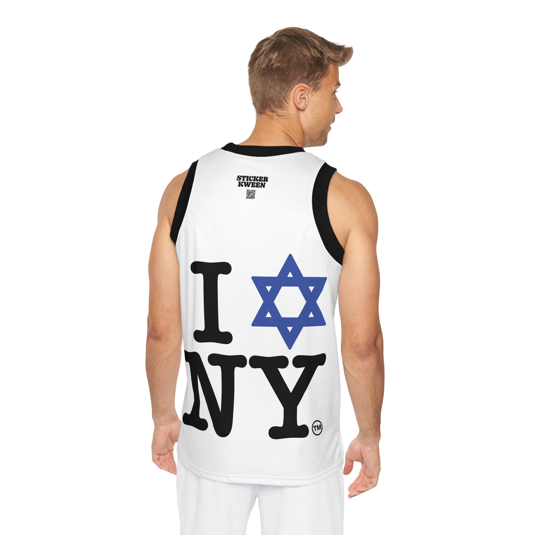 I Love New York Unisex Basketball Jersey in White (AOP)