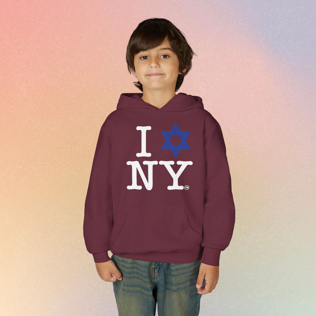 Youth Size I Love NY Jewish Star Hoodie | Jewish New York Pride Sweatshirt
