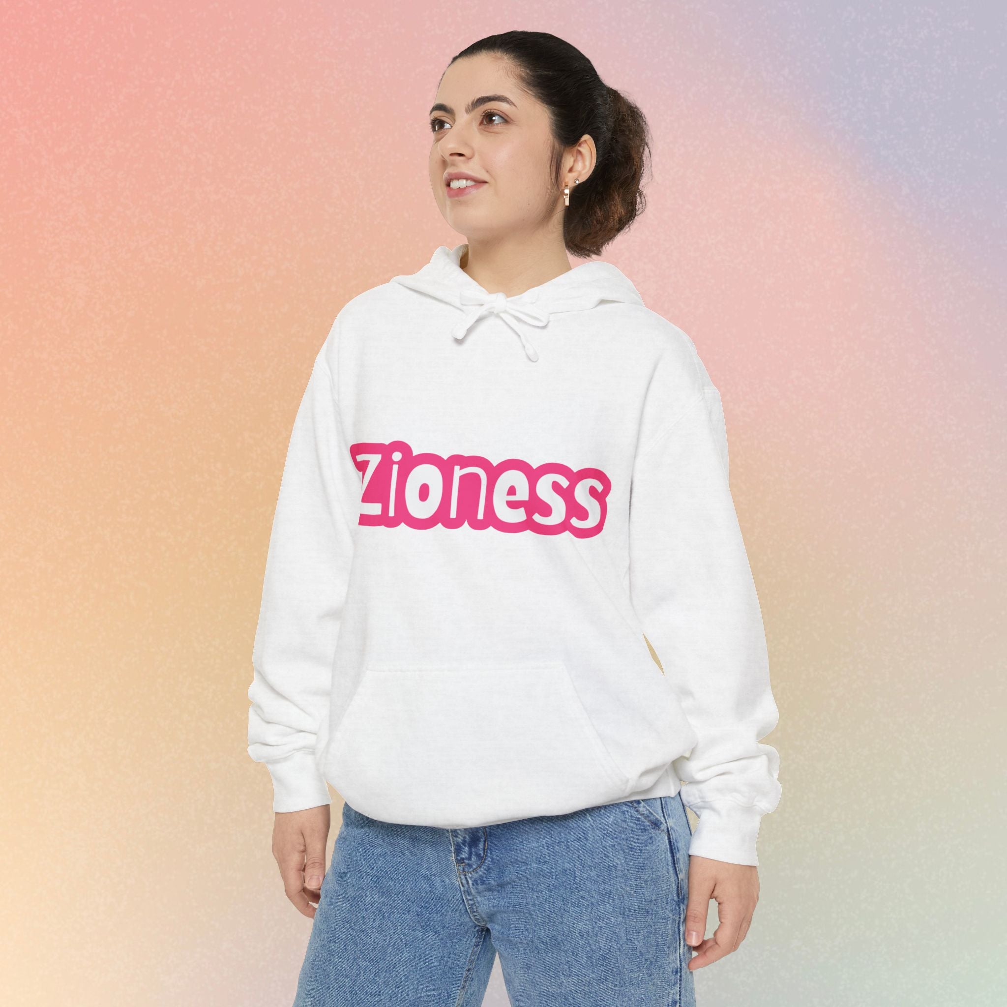 Zioness Hoodie — Pink Retro Logo Pullover