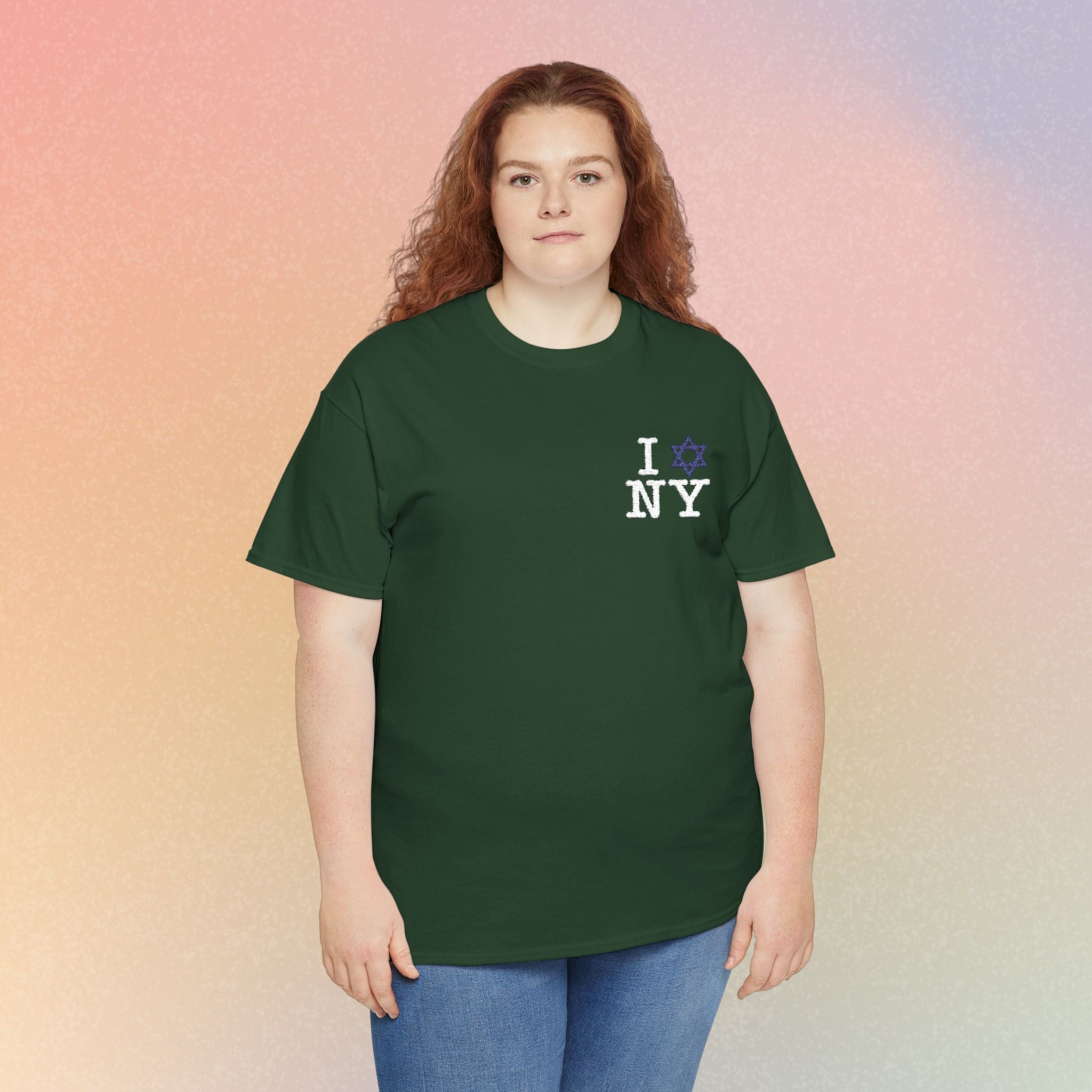 I Love NY Jewish Star Embroidered T-Shirt (Dark Colors) — Jewish NYC Pride