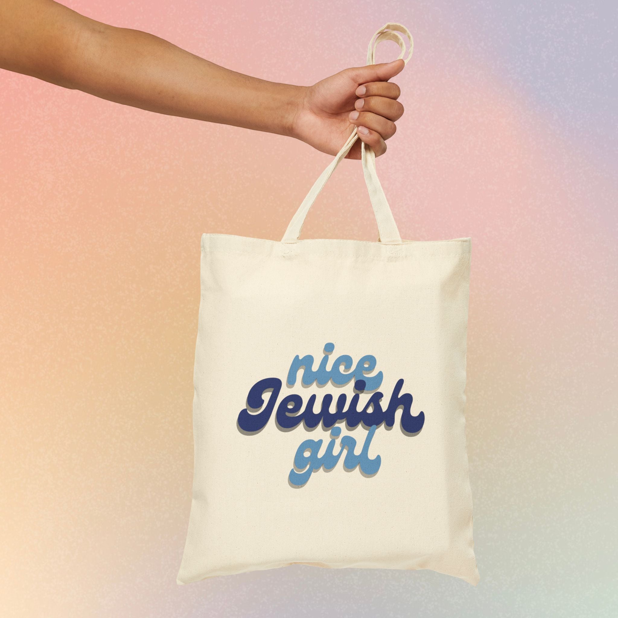 Nice Jewish Girl Canvas Tote Bag — Retro Script Jewish Pride Shopper