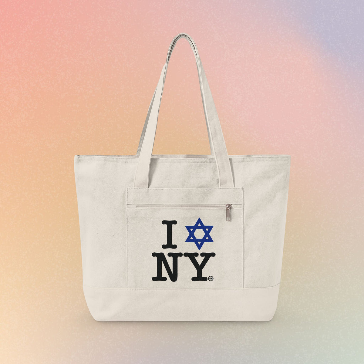 I Love NY Jewish Star Zippered Canvas Tote