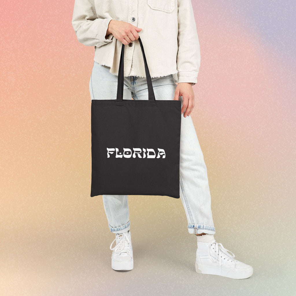 Florida Hebrew Style Font Cotton Canvas Tote Bag - FL Jewish Pride