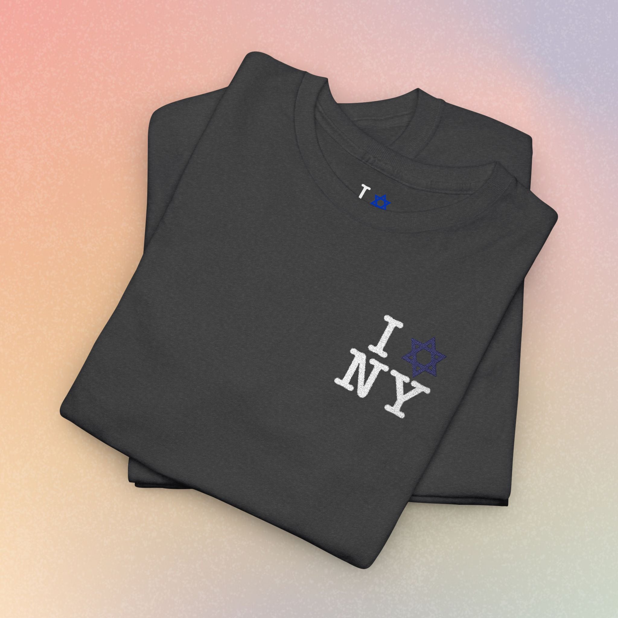 I Love NY Jewish Star Embroidered T-Shirt (Dark Colors) — Jewish NYC Pride