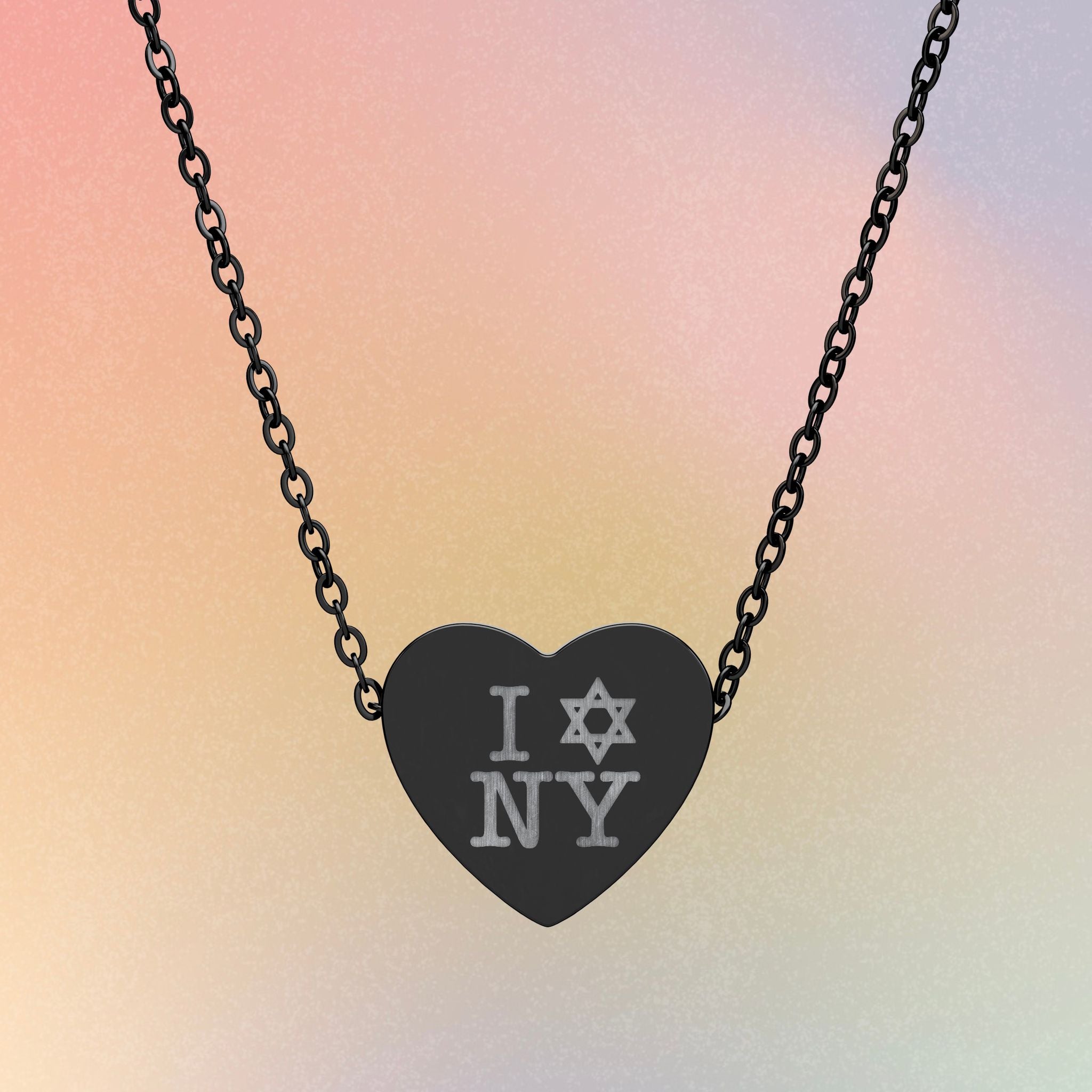 I Love NY Jewish Star Engraved Heart Necklace