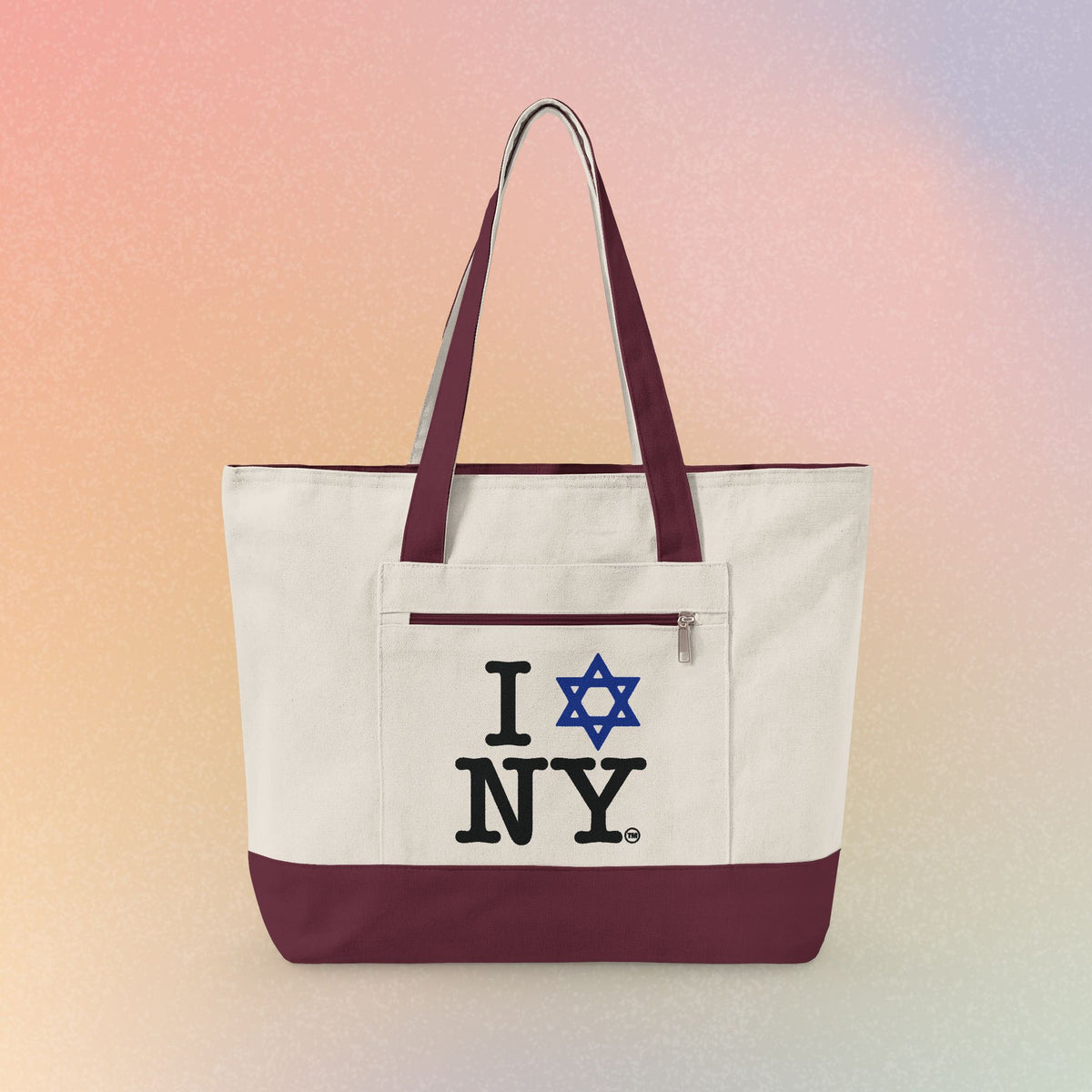 I Love NY Jewish Star Zippered Canvas Tote