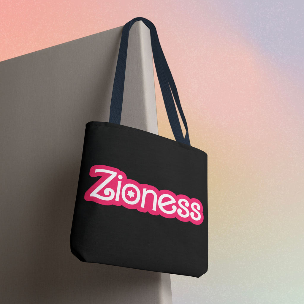 Zioness Jewish Pride Tote Bag | Pink Barbie Font Logo