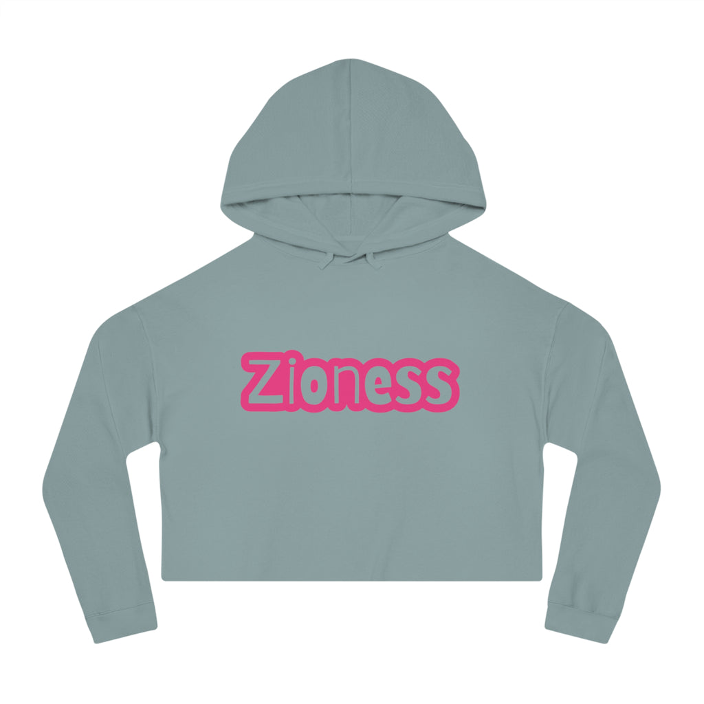 Zioness Cropped Hoodie | Feminine Jewish Pride Pink Text Zioness Sweatshirt