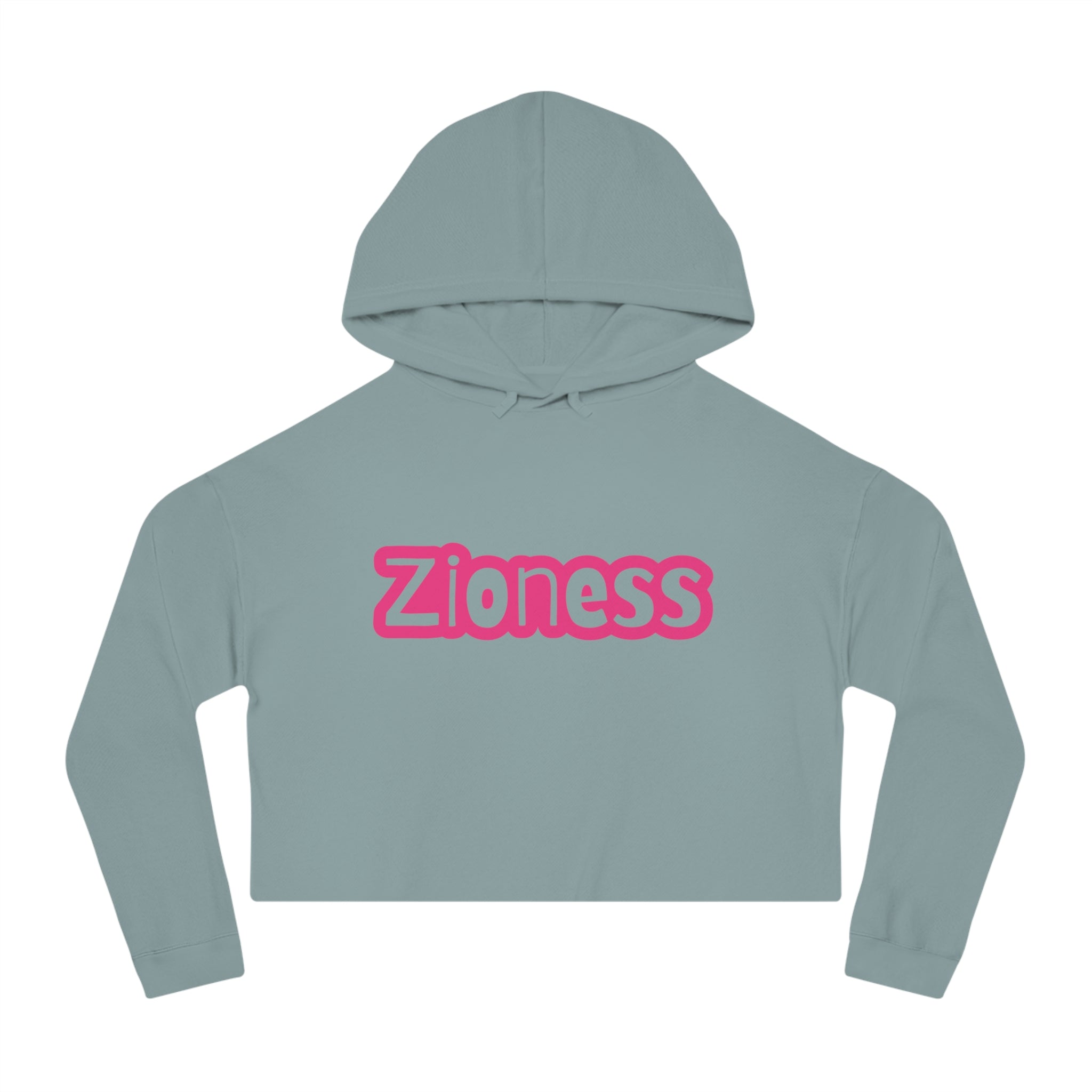 Zioness Cropped Hoodie | Feminine Jewish Pride Pink Text Zioness Sweatshirt