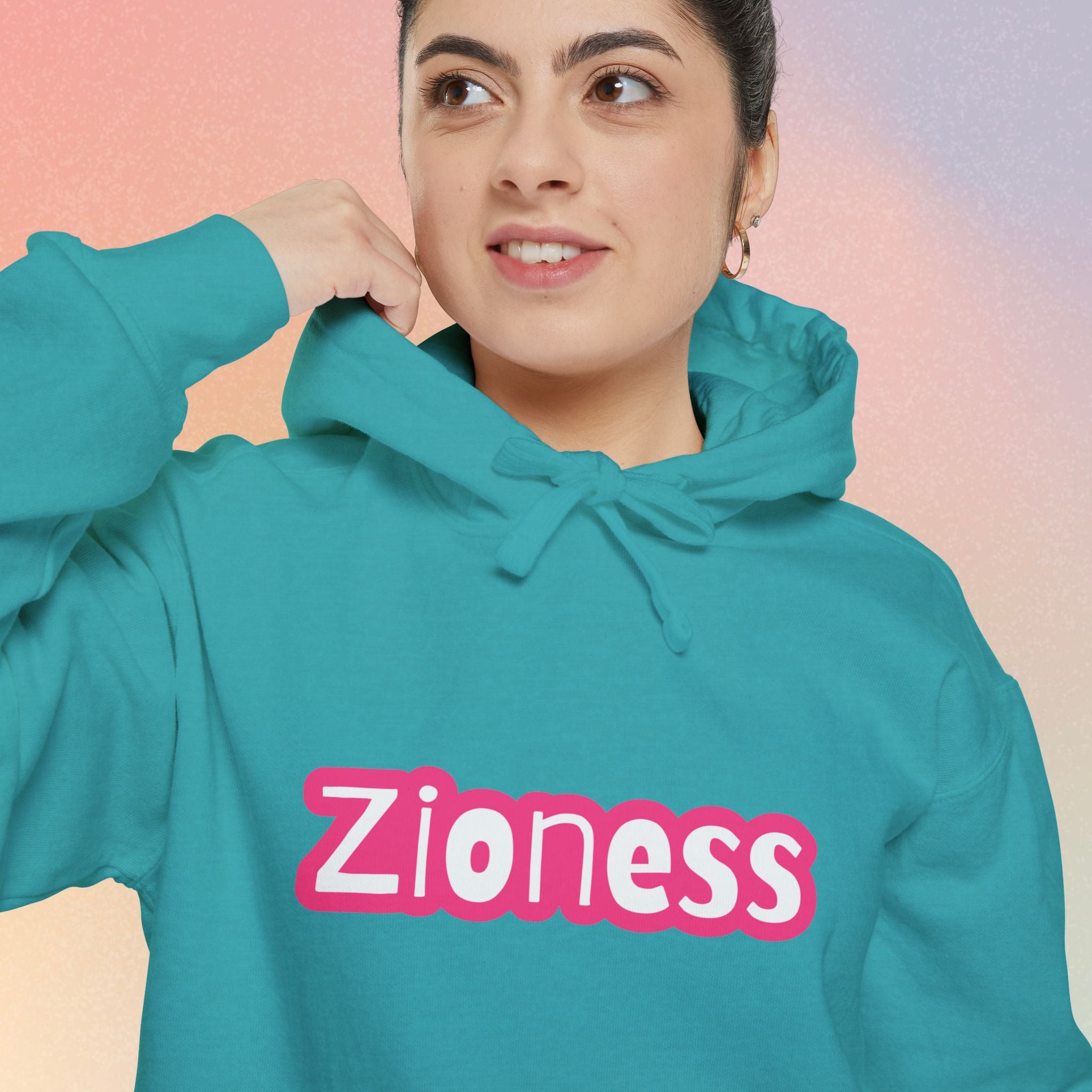 Zioness Hoodie — Pink Retro Logo Pullover
