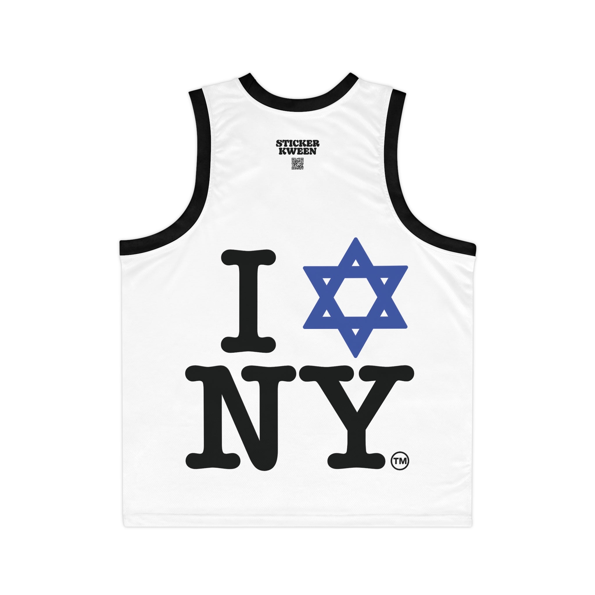 I Love New York Unisex Basketball Jersey in White (AOP)