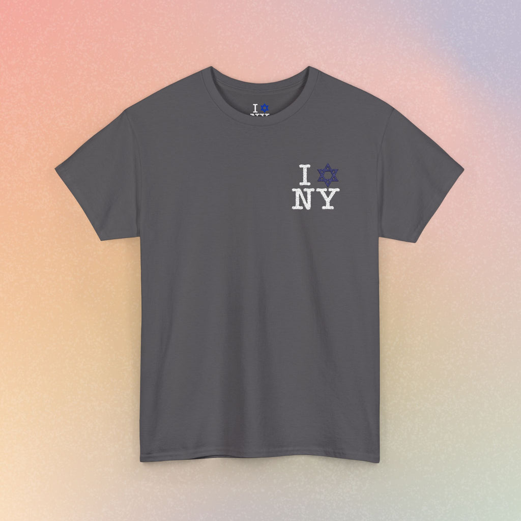 I Love NY Jewish Star Embroidered T-Shirt (Dark Colors) — Jewish NYC Pride