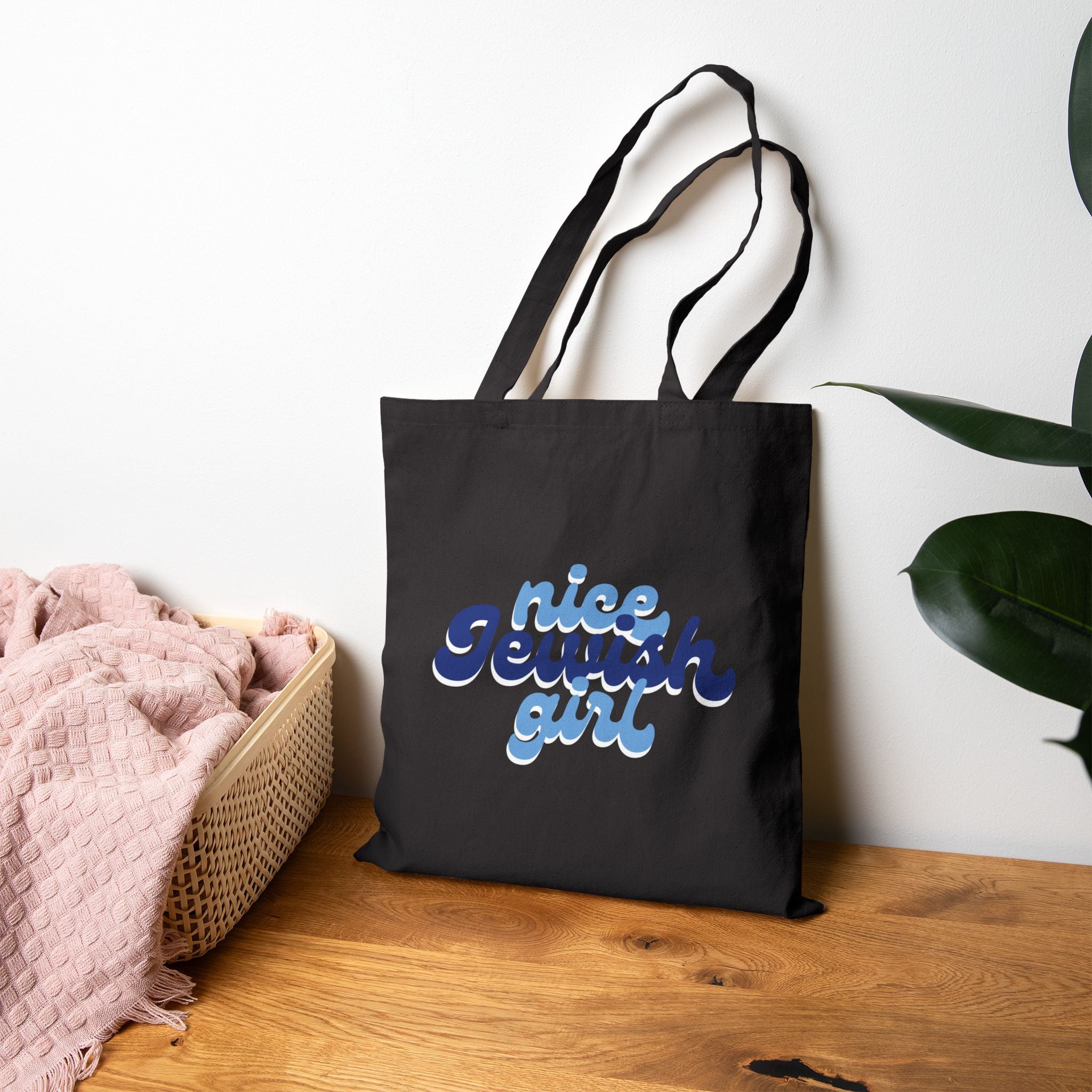 Nice Jewish Girl Canvas Tote Bag — Retro Script Jewish Pride Shopper