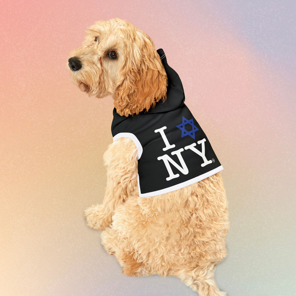 I Love NY Jewish Star (BLACK) Pet Hoodie | Jewish Pride Dog Hoodie