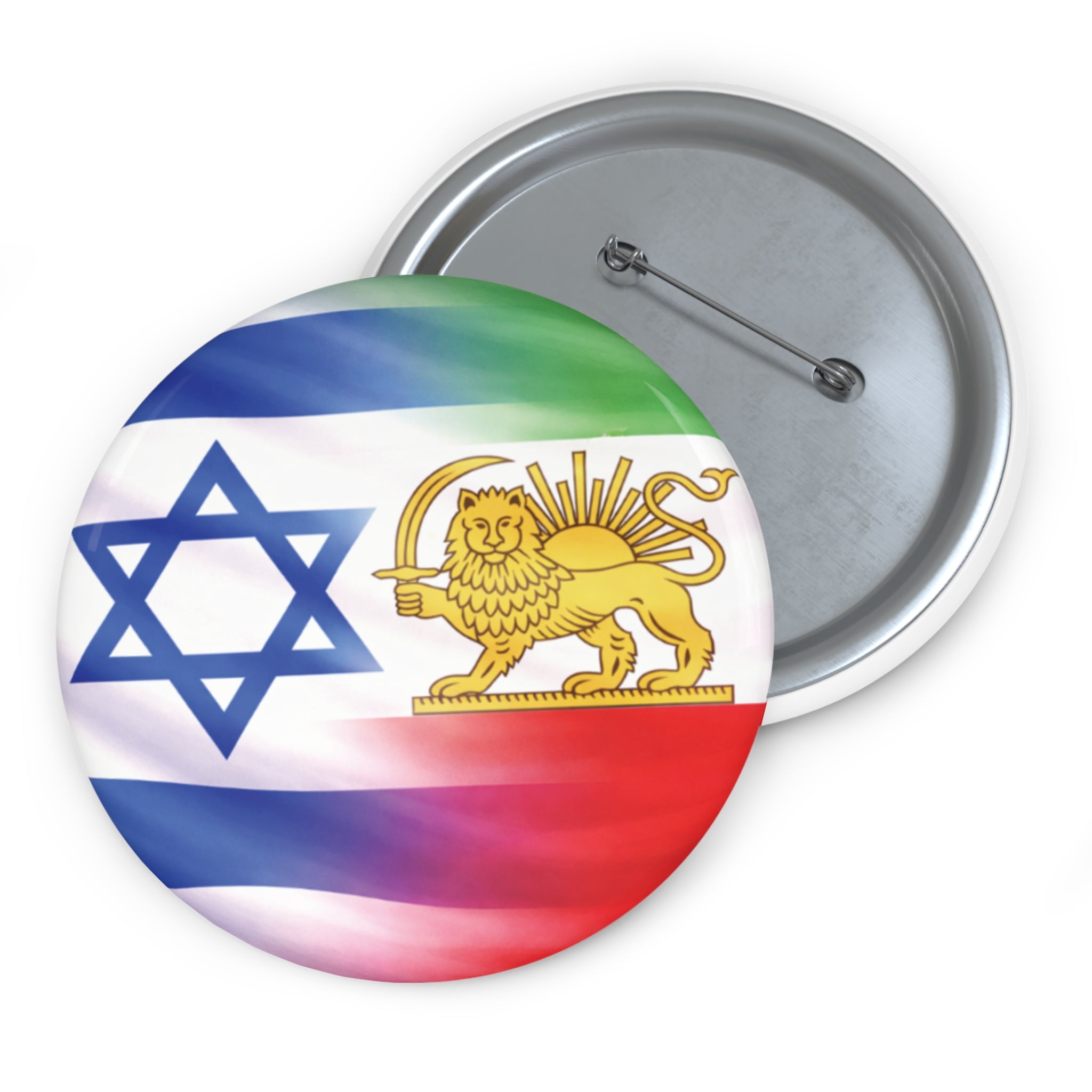 Israel & Persian Lion Flag Pin Button — Pride Badge for Jewish & Iranian Heritage
