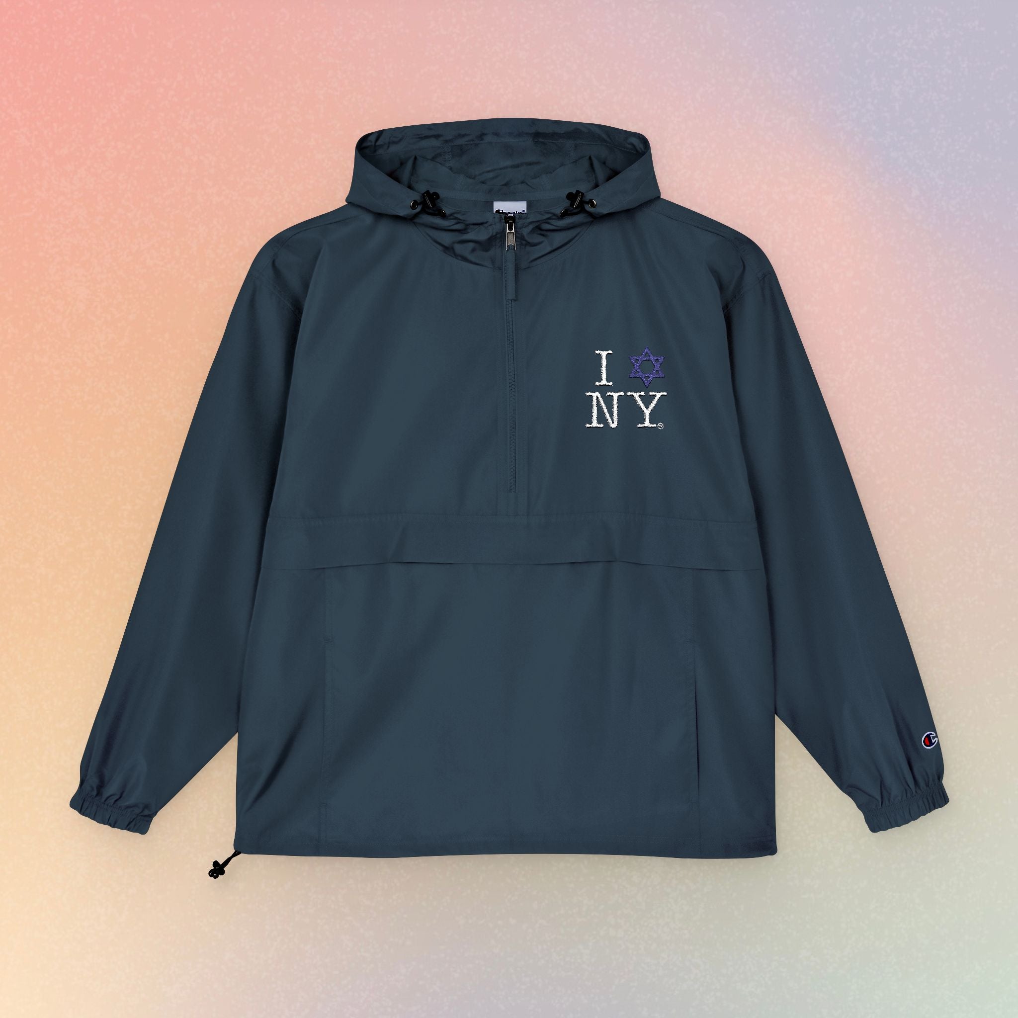 I Love NY Jewish Star Embroidered Champion Waterproof Anorak Jacket