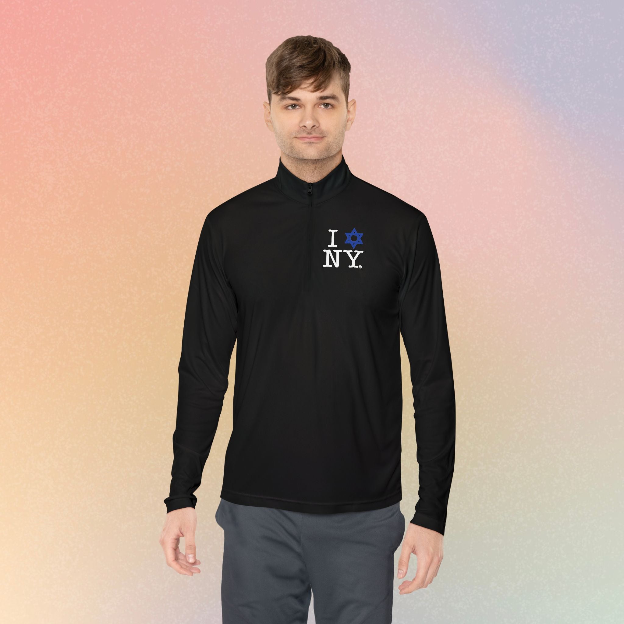 I Love NY Jewish Star Embroidered Quarter-Zip Pullover
