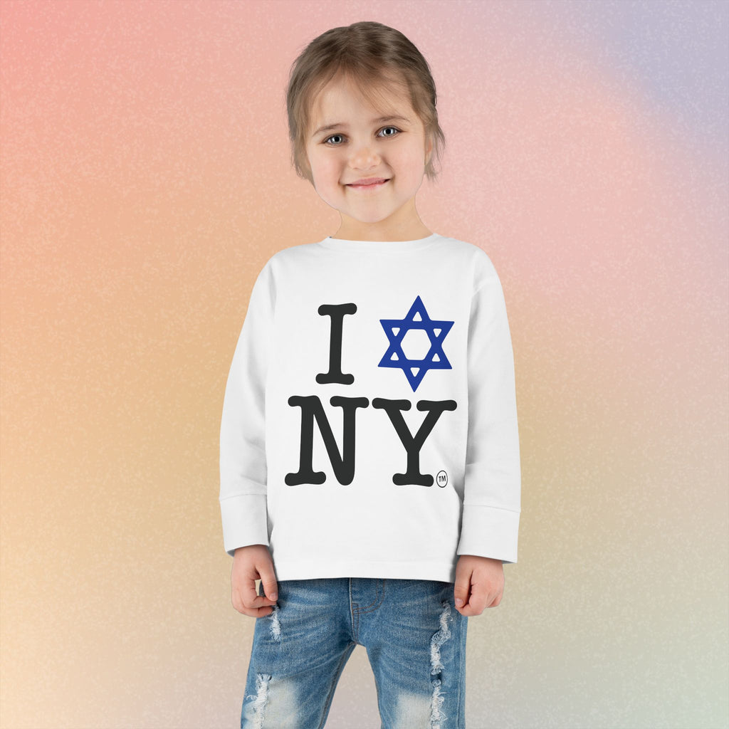 I Love NY Jewish Star Toddler Long Sleeve Tee | Jewish New York Pride Kids Shirt