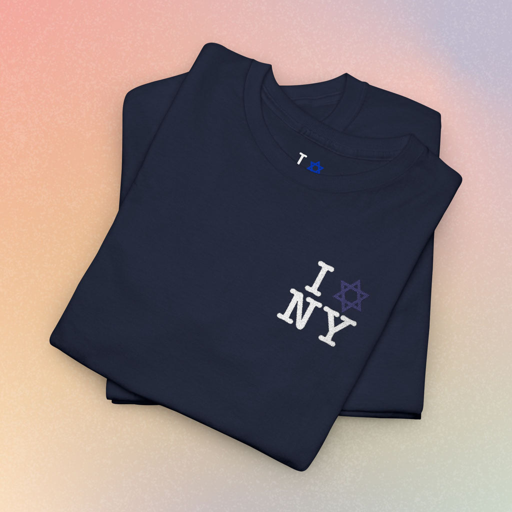 I Love NY Jewish Star Embroidered T-Shirt (Dark Colors) — Jewish NYC Pride