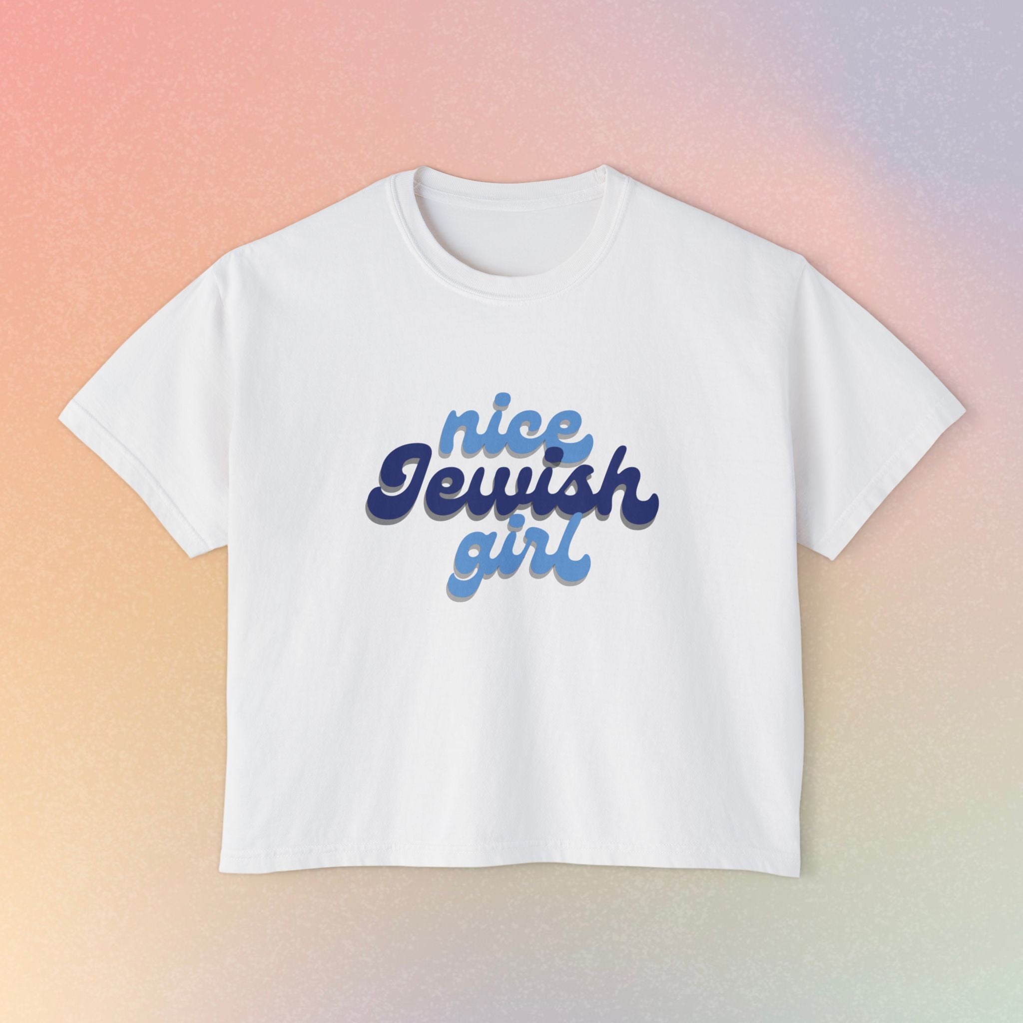 Nice Jewish Girl Tee | White Boxy T-Shirt, Retro Script Design