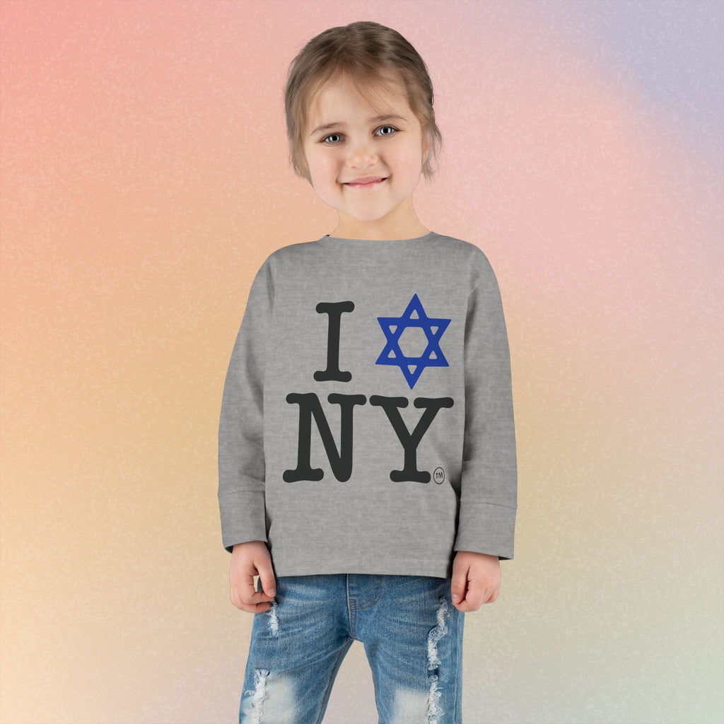 I Love NY Jewish Star Toddler Long Sleeve Tee | Jewish New York Pride Kids Shirt