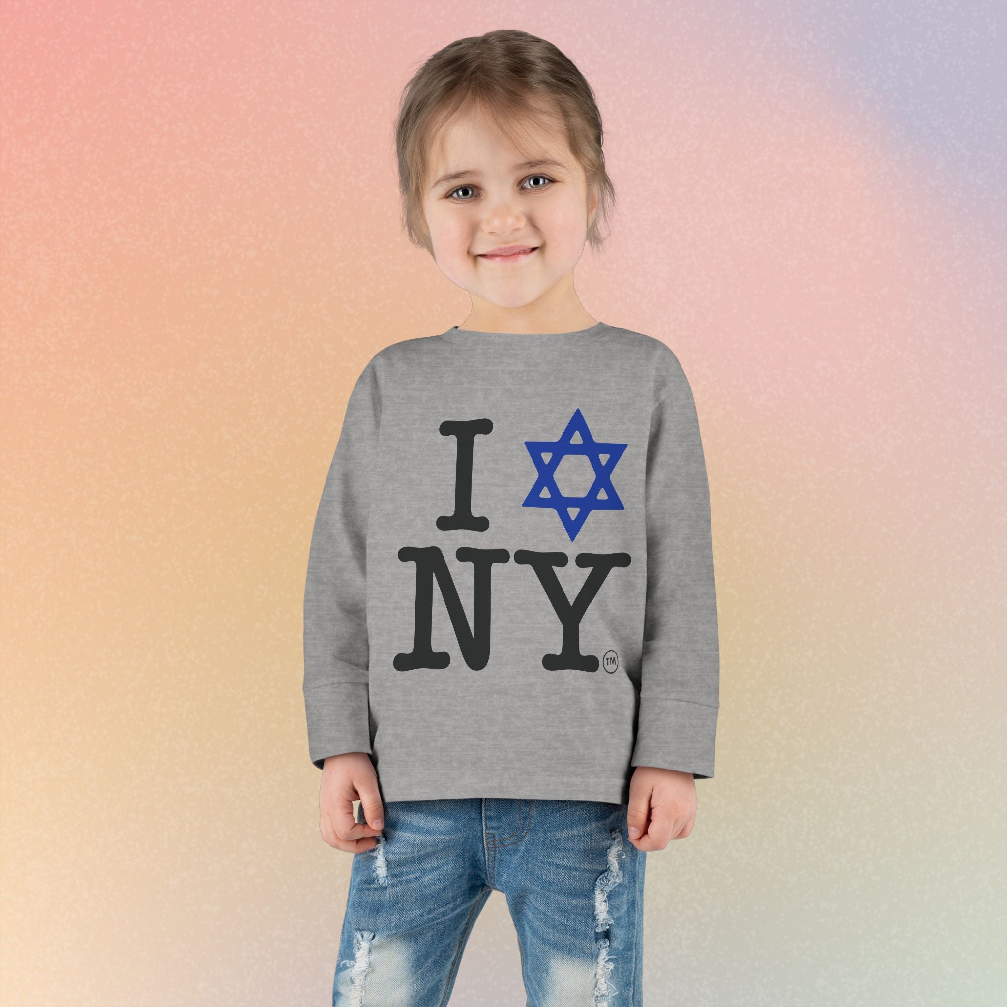 I Love NY Jewish Star Toddler Long Sleeve Tee | Jewish New York Pride Kids Shirt