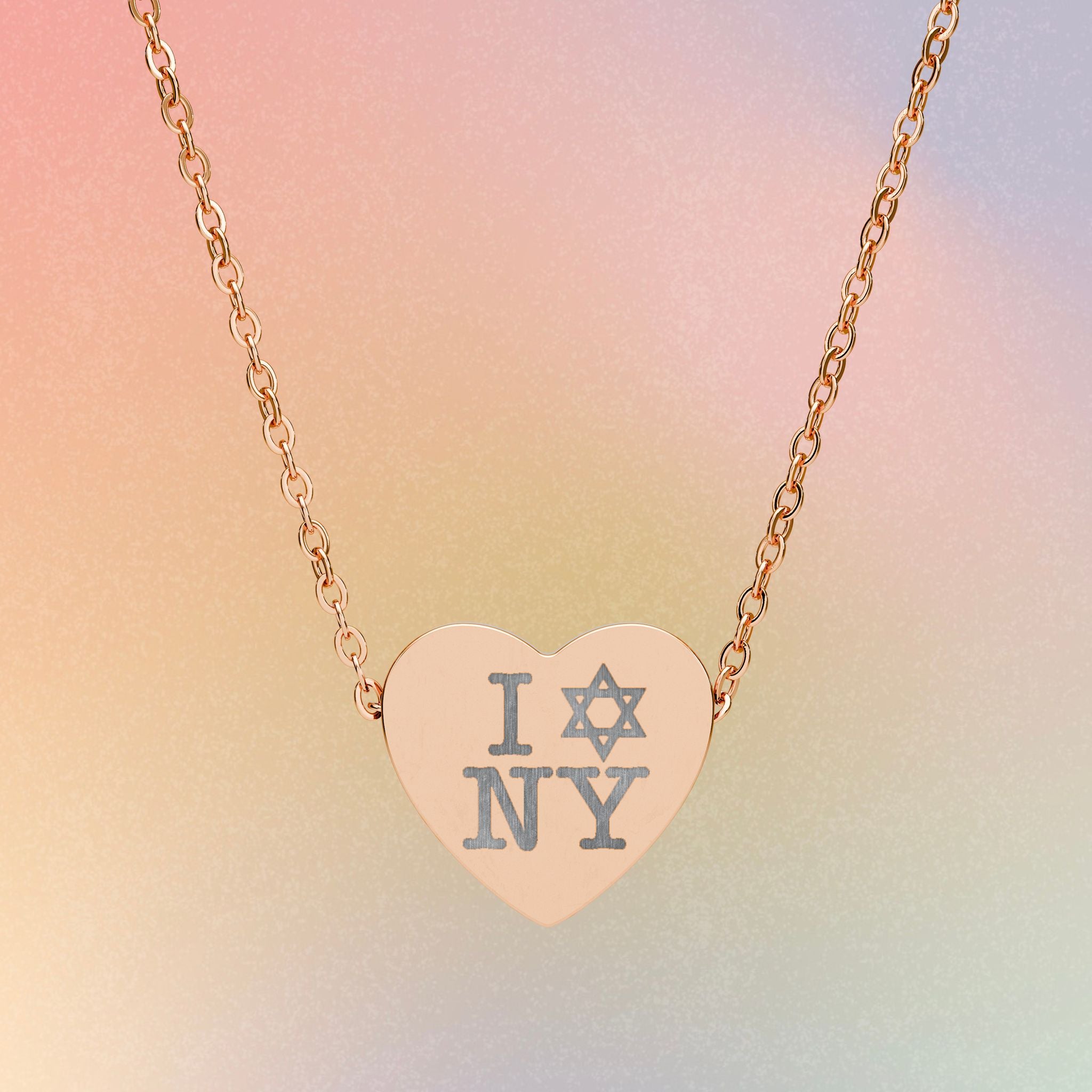 I Love NY Jewish Star Engraved Heart Necklace