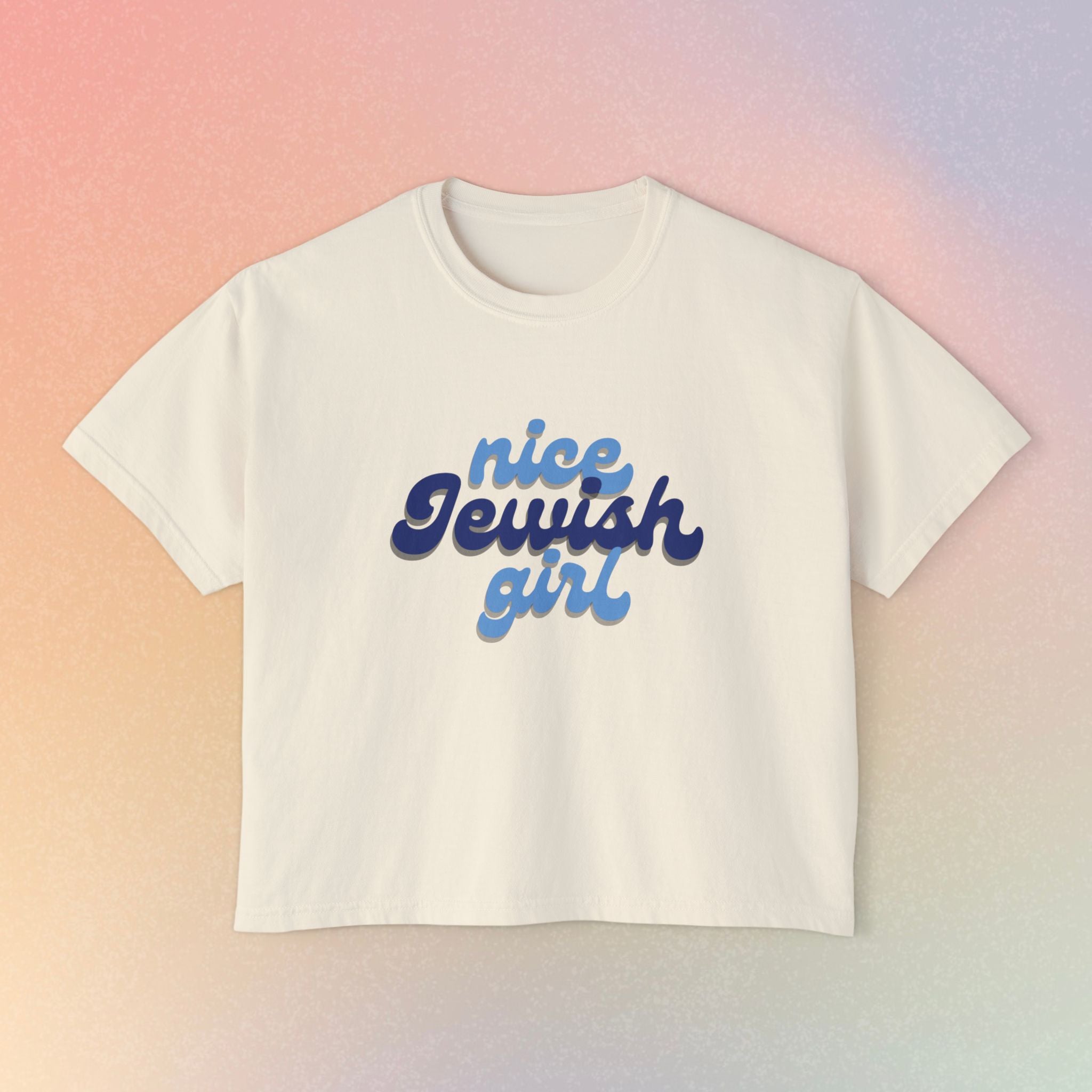 Nice Jewish Girl Tee | White Boxy T-Shirt, Retro Script Design