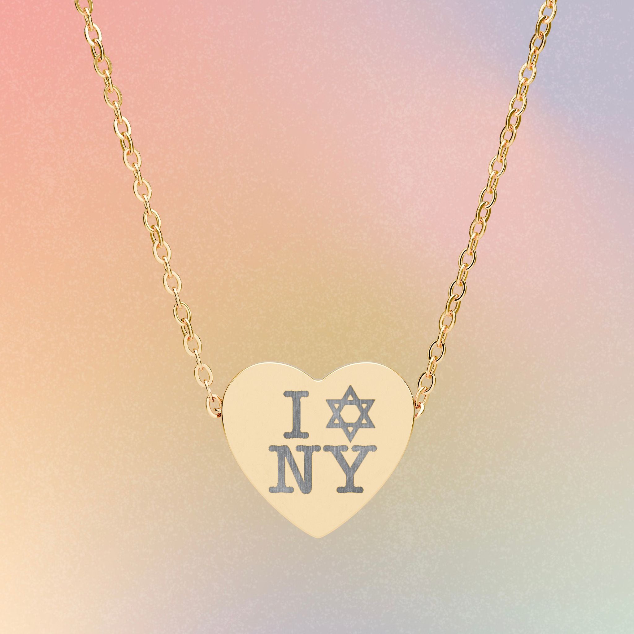 I Love NY Jewish Star Engraved Heart Necklace