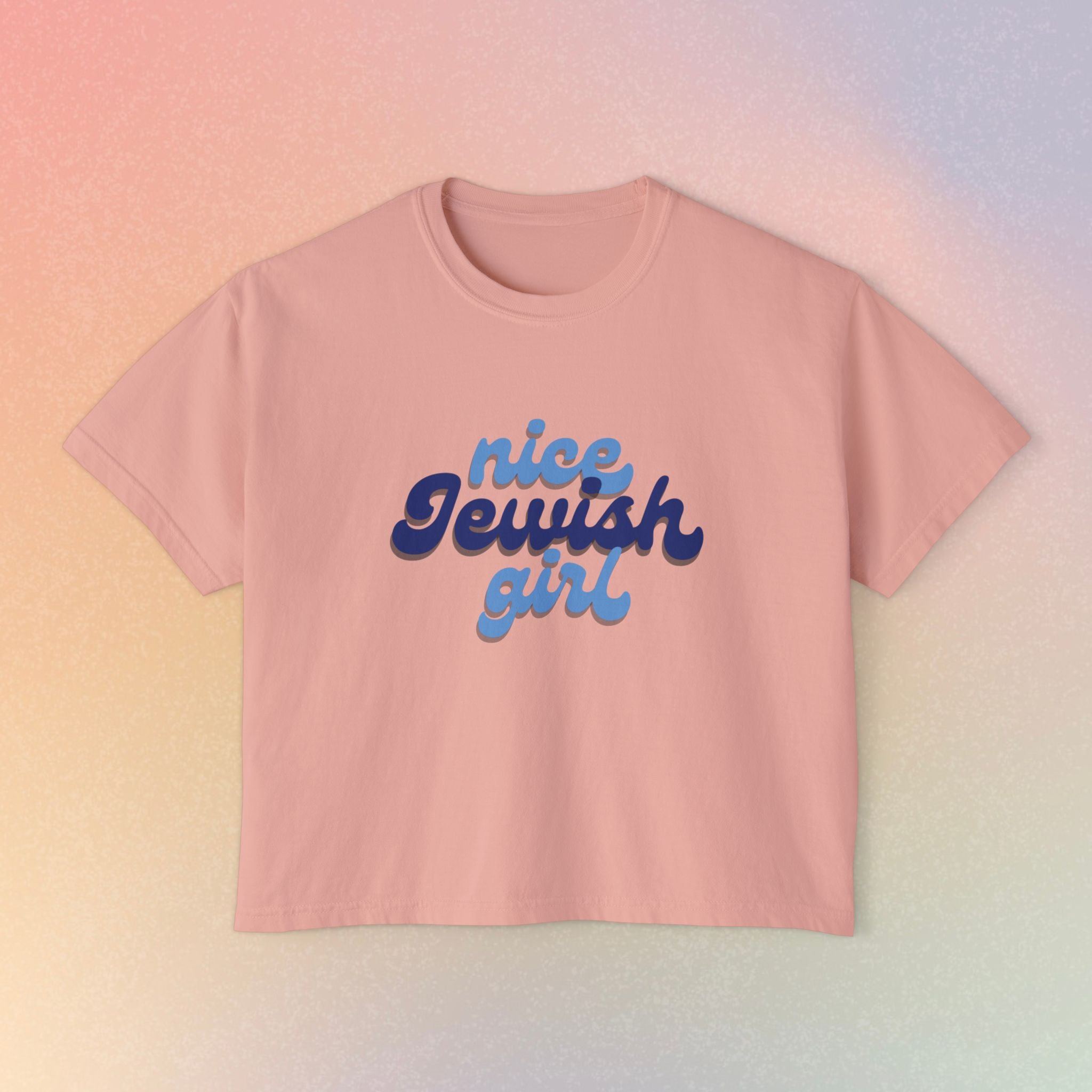 Nice Jewish Girl Tee | White Boxy T-Shirt, Retro Script Design