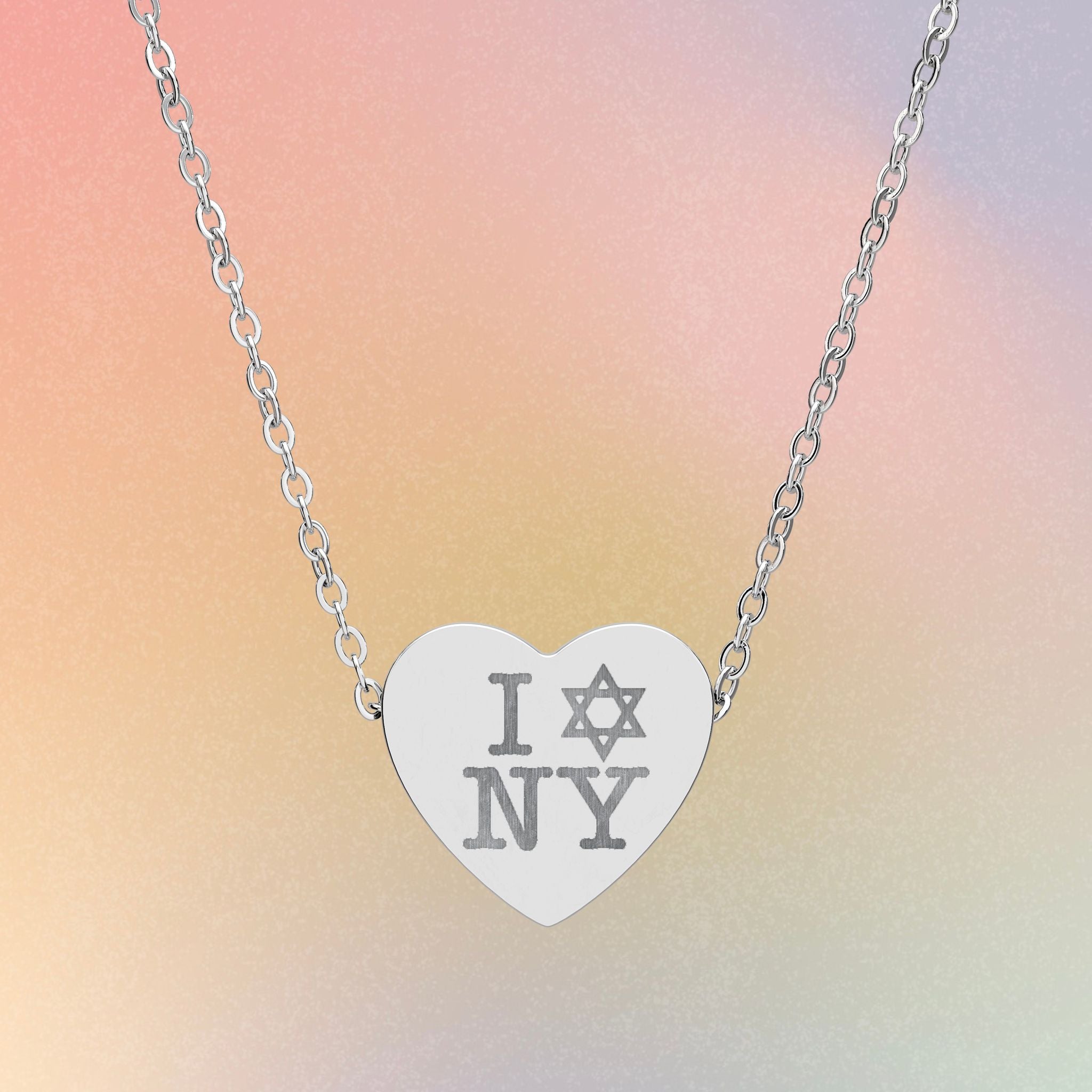 I Love NY Jewish Star Engraved Heart Necklace