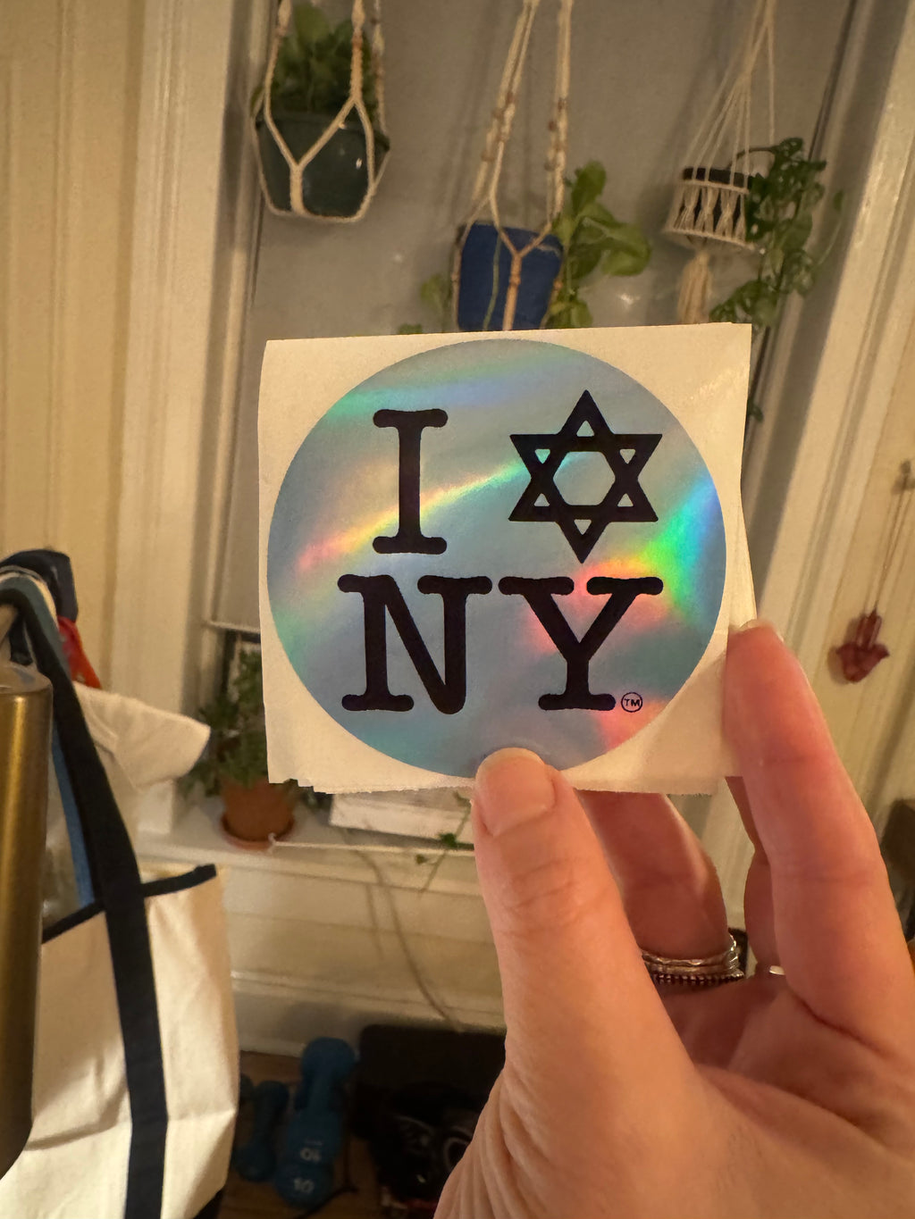 I LOVE NEW YORK (100pc) Jewish Star Blue Round Holographic Thermal Stickers