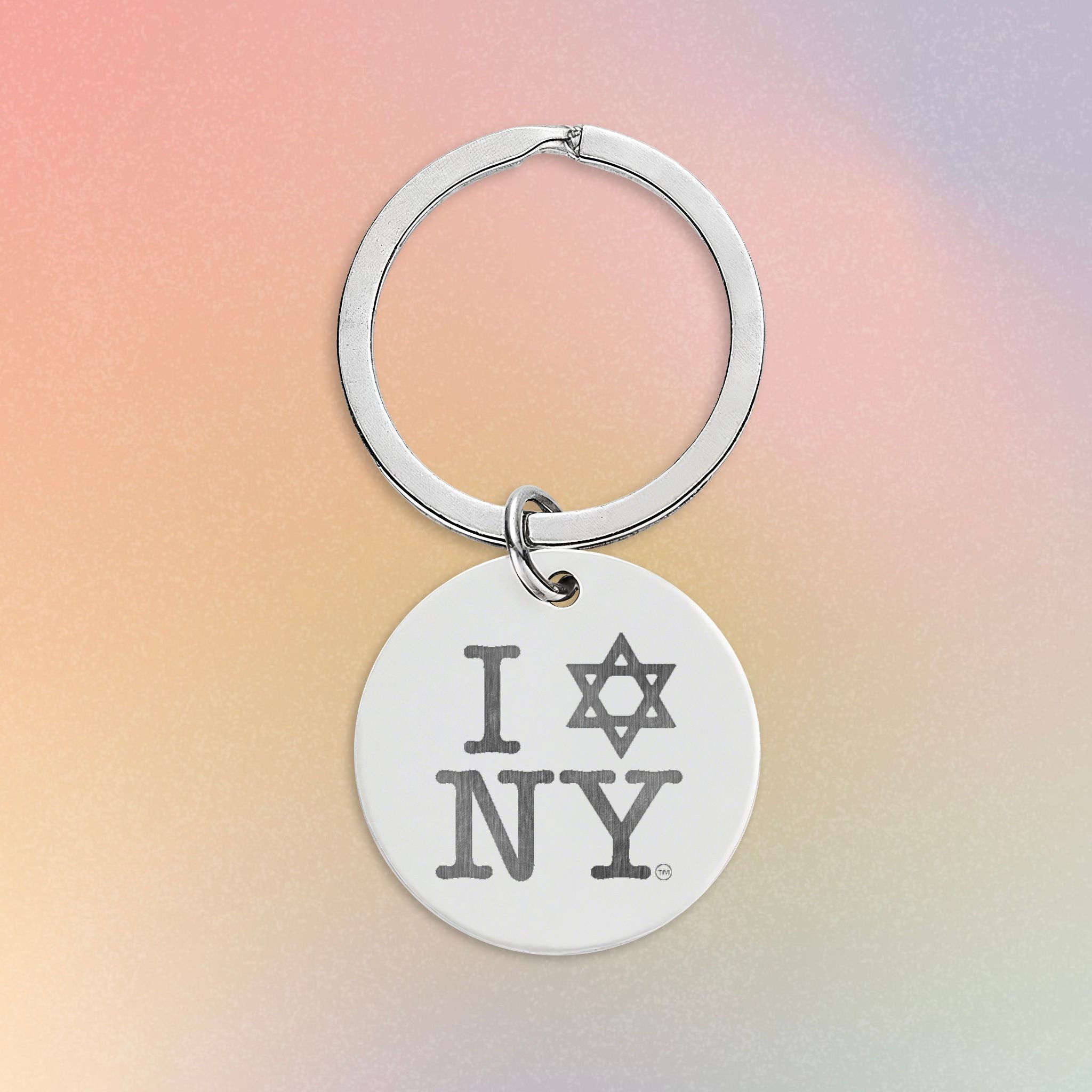 I Love NY Jewish Star Engraved Stainless Steel Round Keychain - Jewish New York Pride