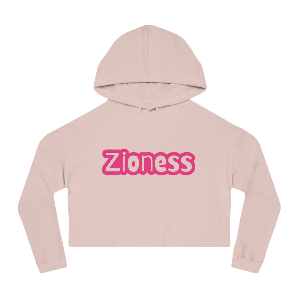 Zioness Cropped Hoodie | Feminine Jewish Pride Pink Text Zioness Sweatshirt