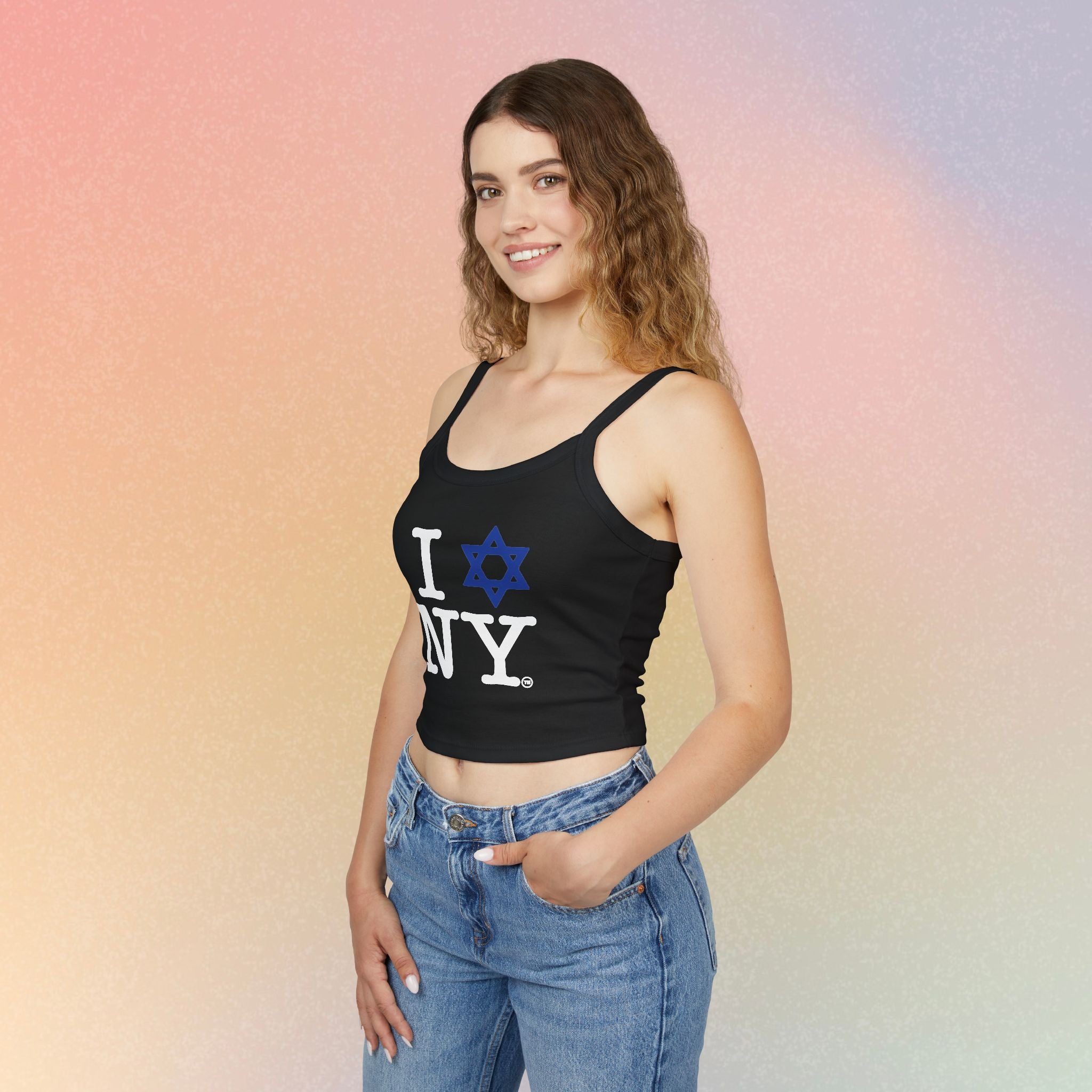 I Love New York Jewish Star Tank Top — Jewish Pride NYC Spaghetti Strap Crop