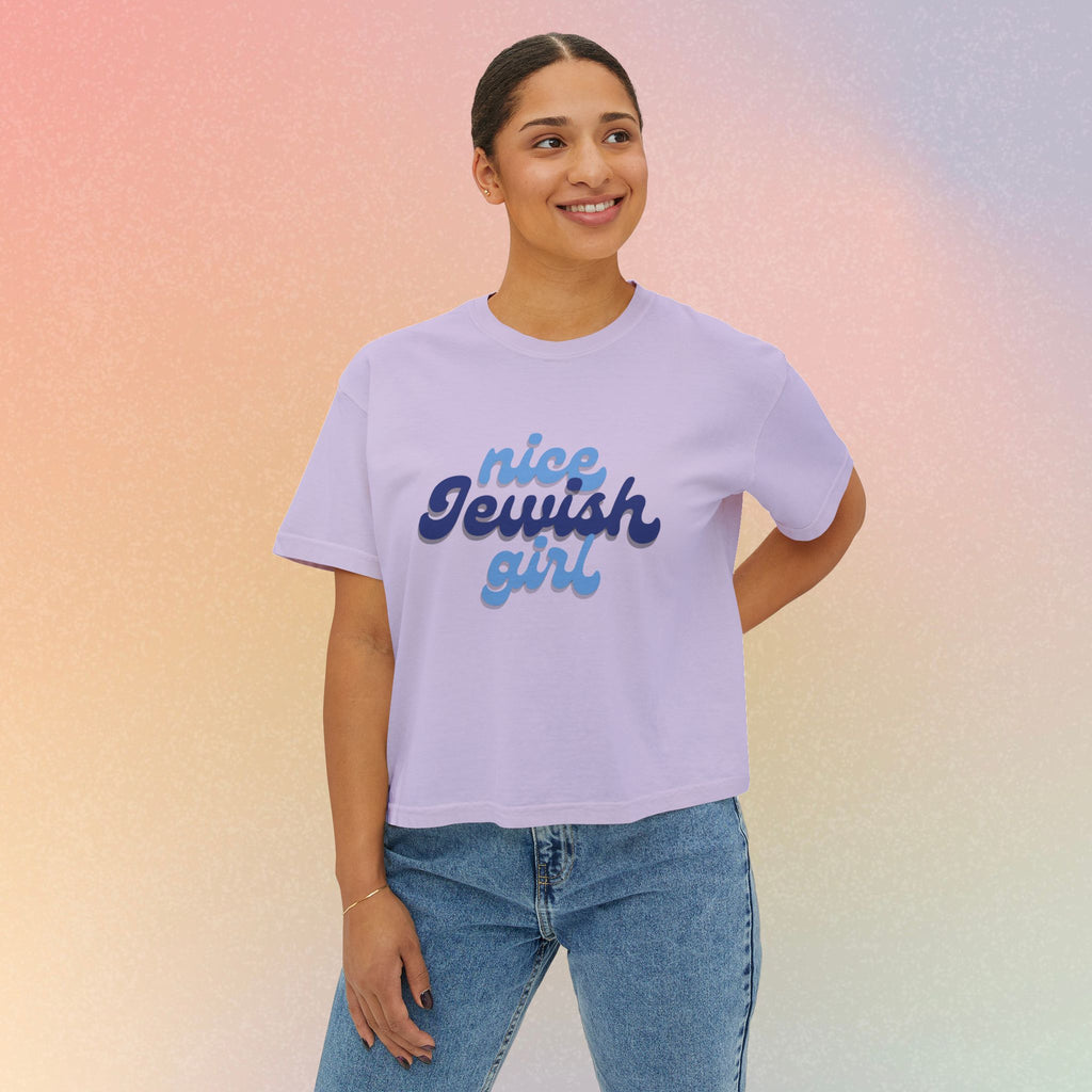 Nice Jewish Girl Tee | White Boxy T-Shirt, Retro Script Design